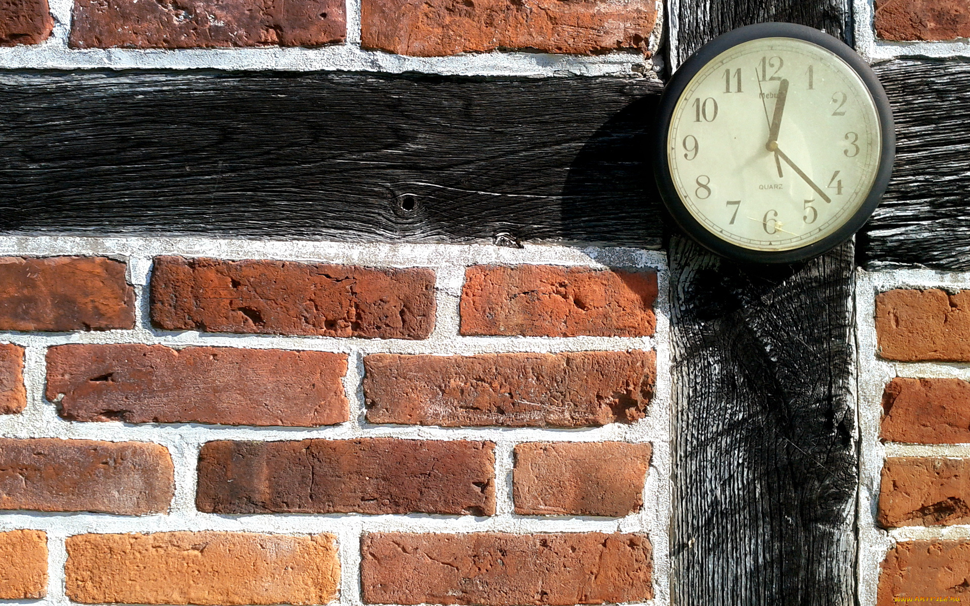 разное, Часы, часовые, механизмы, кирпич, стена, часы