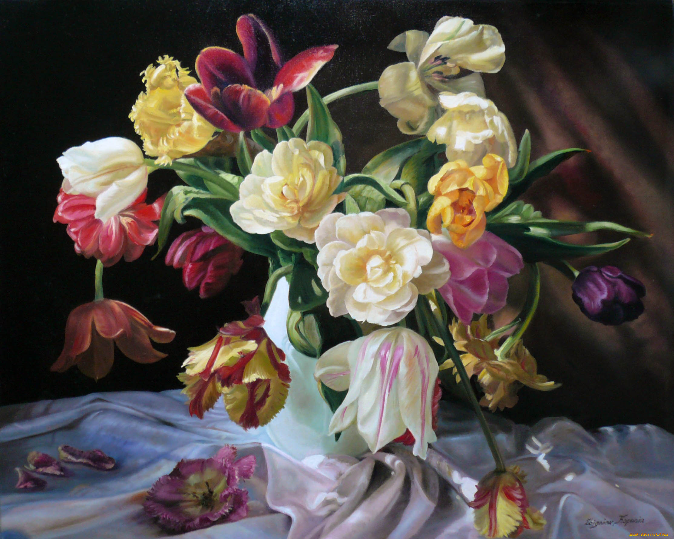 рисованные, zbigniew, kopania, тюльпан, букет, пион