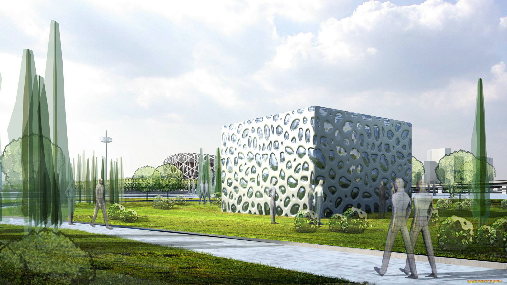 3д, графика, architecture, архитектура, дом, люди