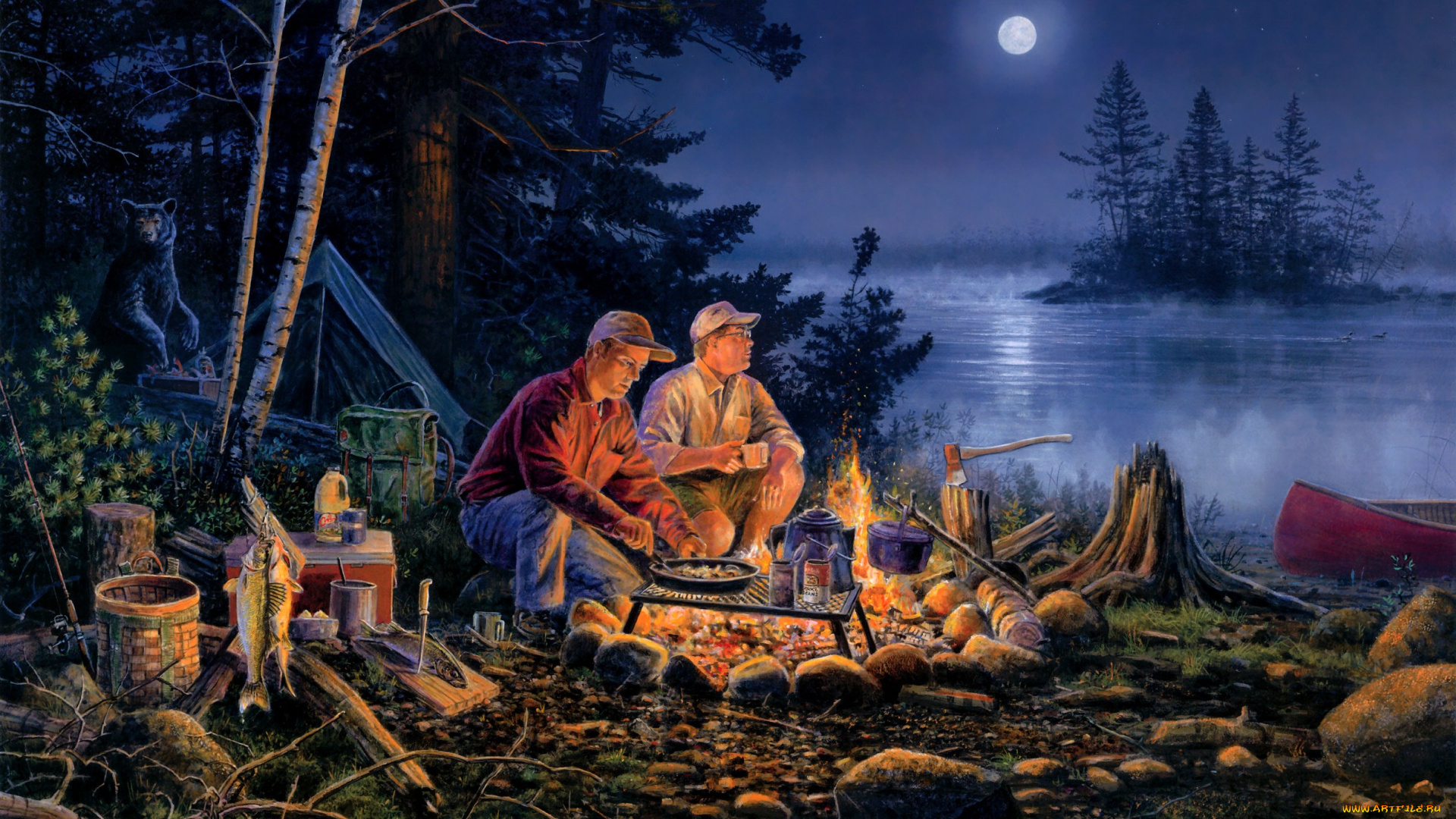 guess, whos, coming, to, dinner, рисованные, scott, zoellick, незванный, гость, рыбалка, ночь, луна