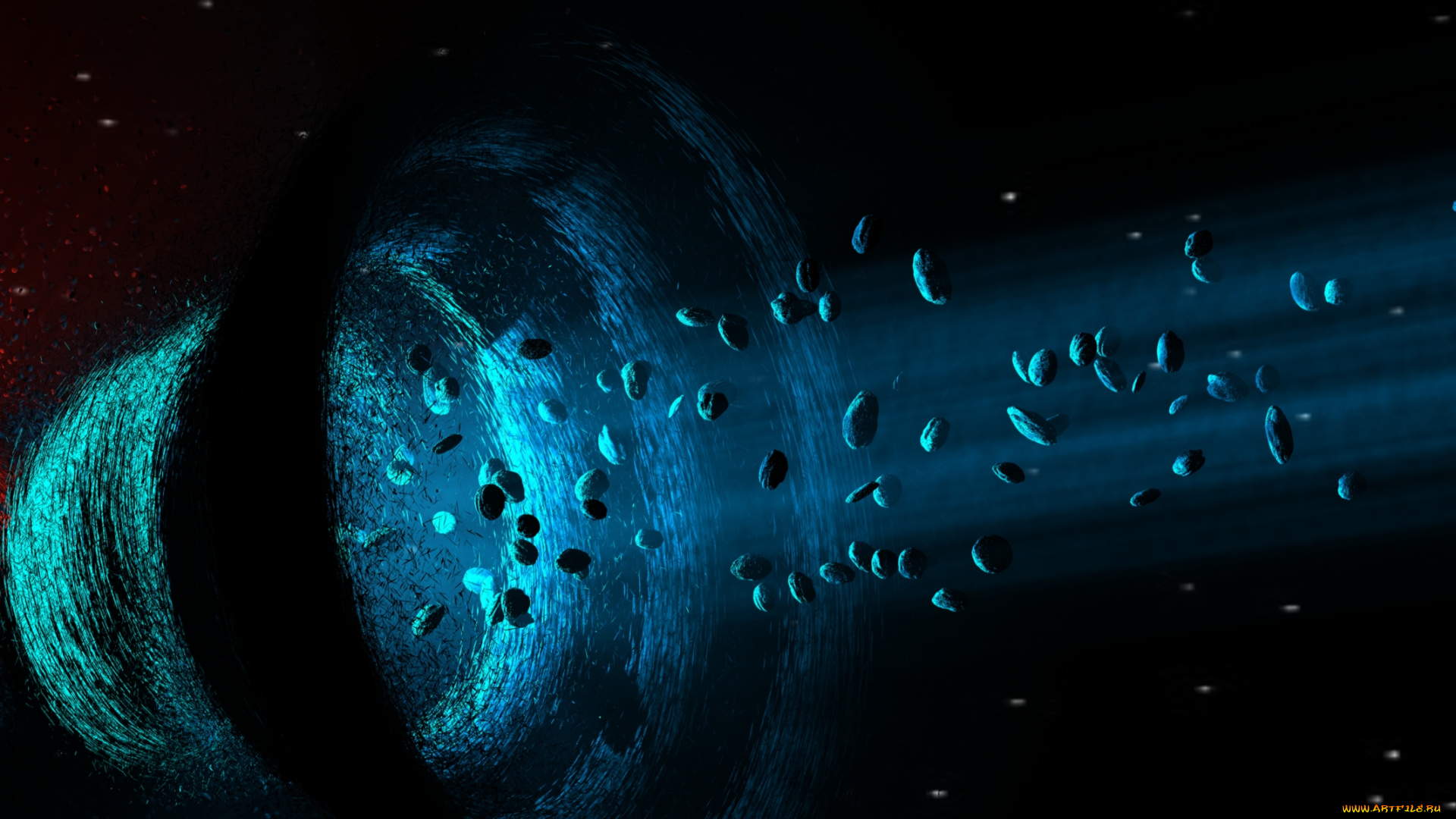 космос, арт, планета, астероиды, черная, дыра