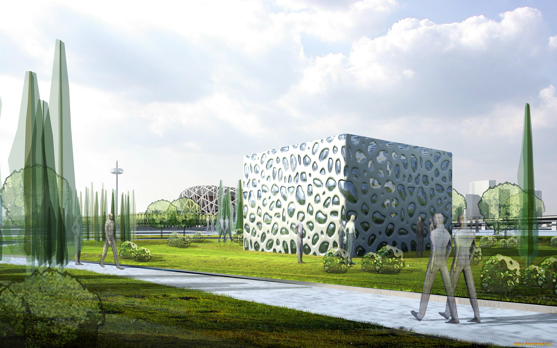 3д, графика, architecture, архитектура, дом, люди