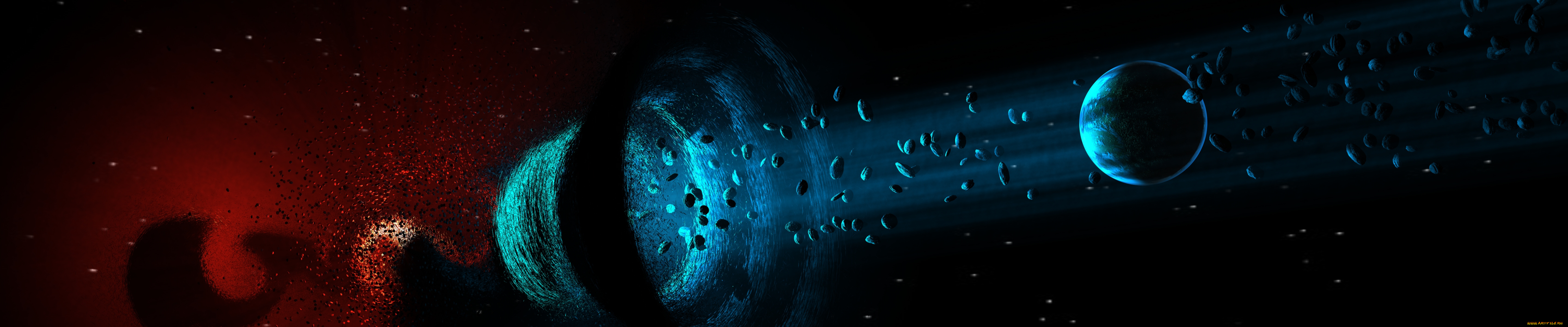 космос, арт, планета, астероиды, черная, дыра