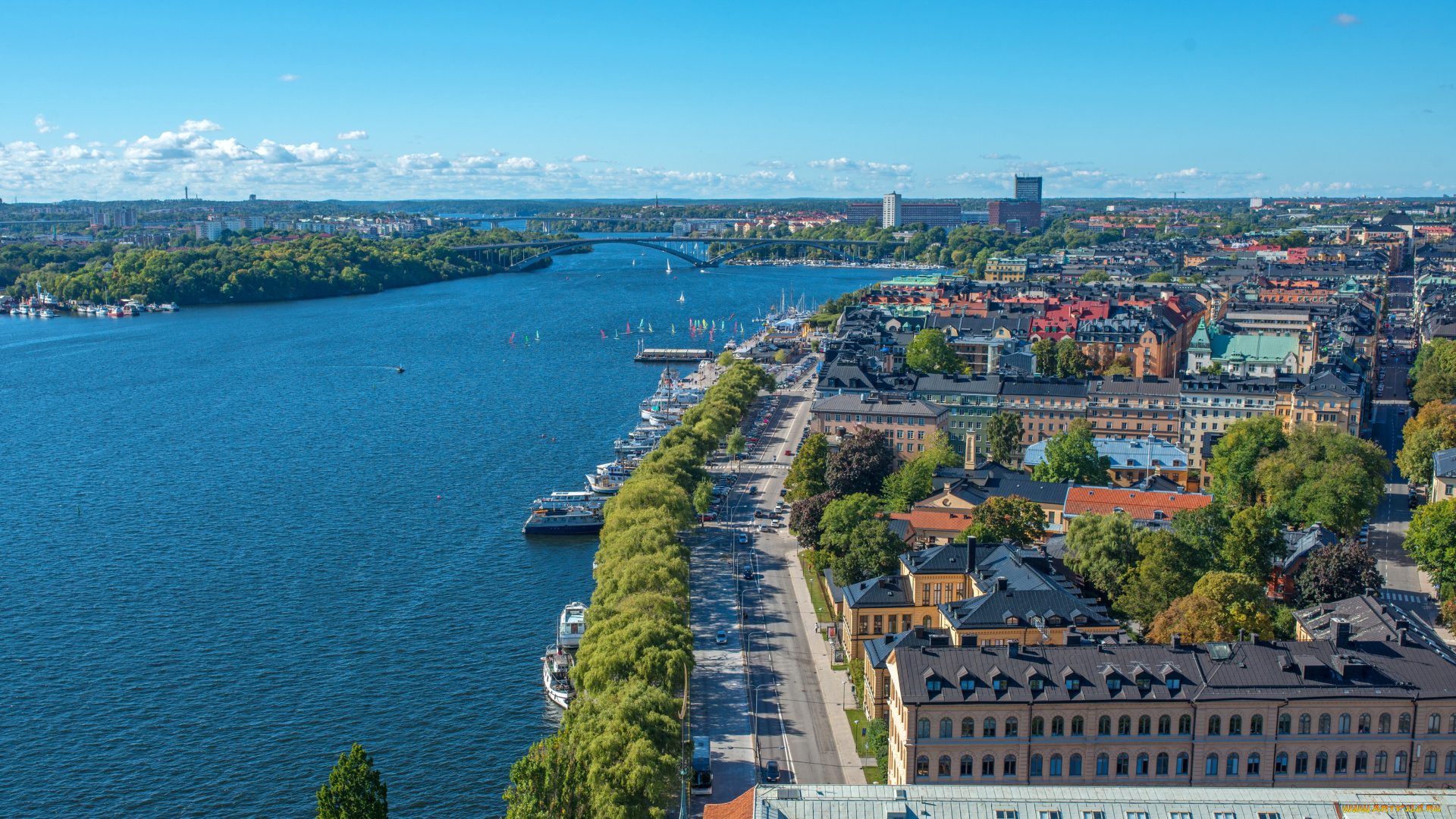 города, стокгольм, швеция, дома, море, берег