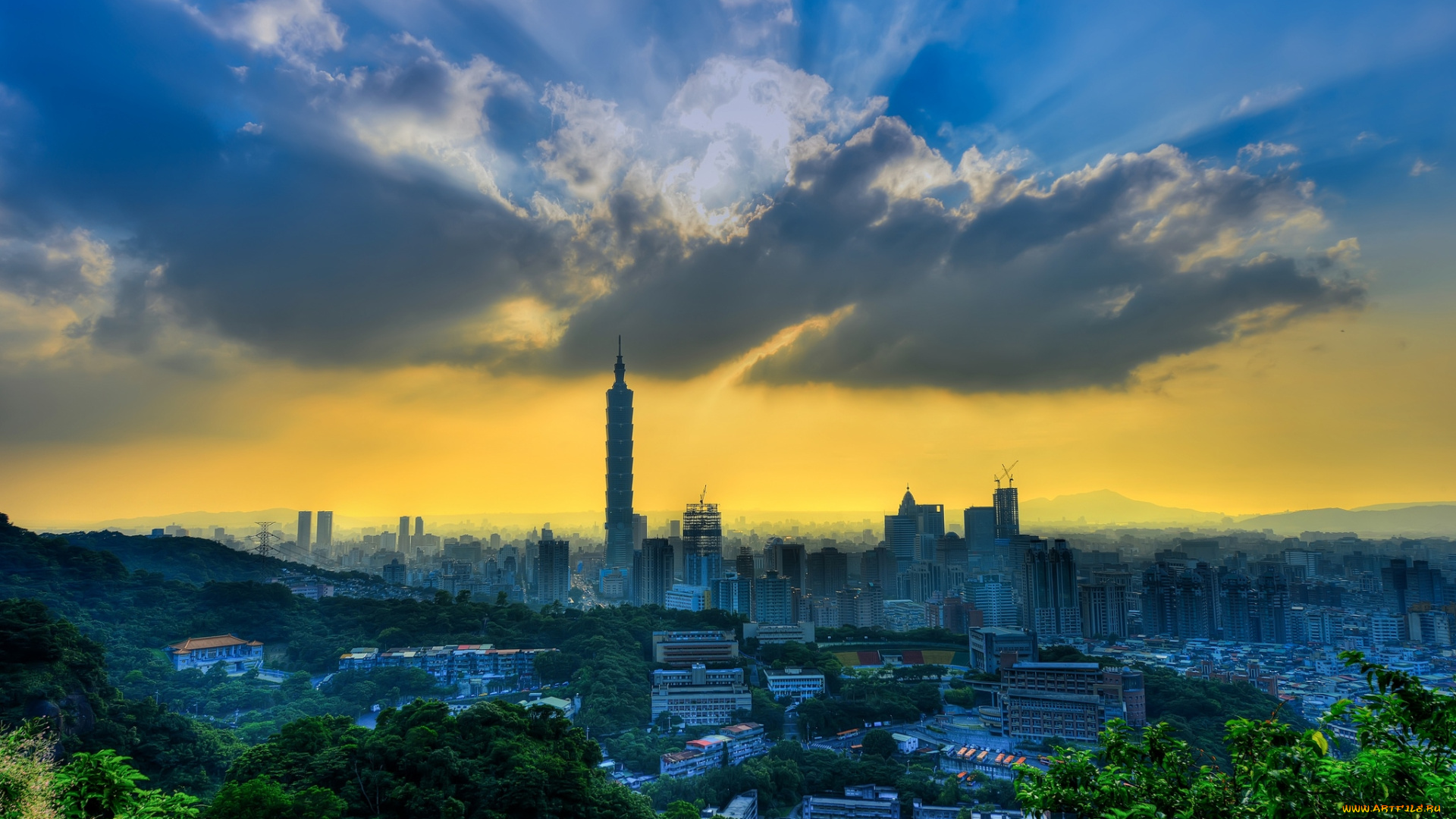 города, тайбэй, тайвань, панорама, небоскреб, небо