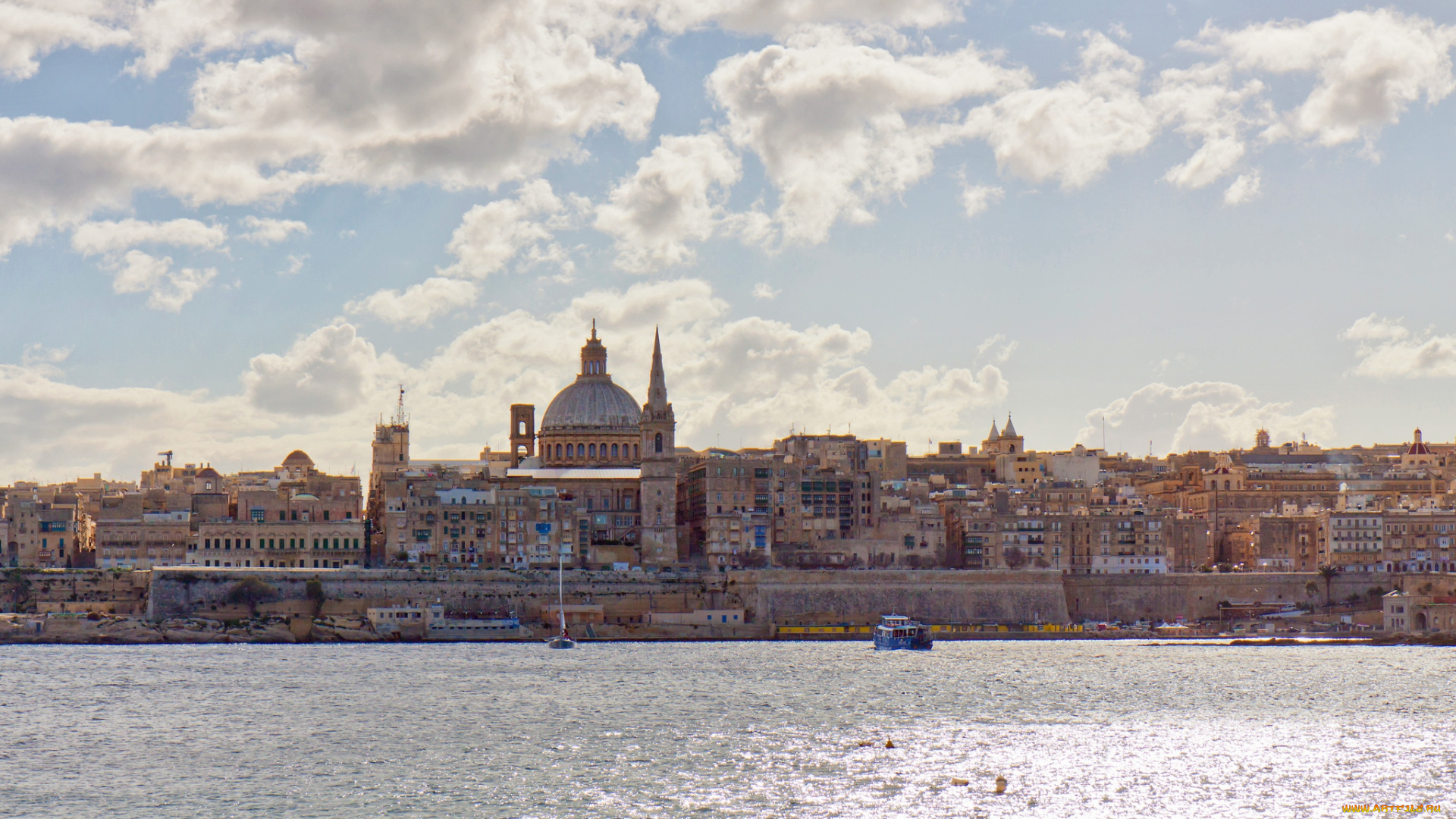 города, валетта, мальта, вода, панорама