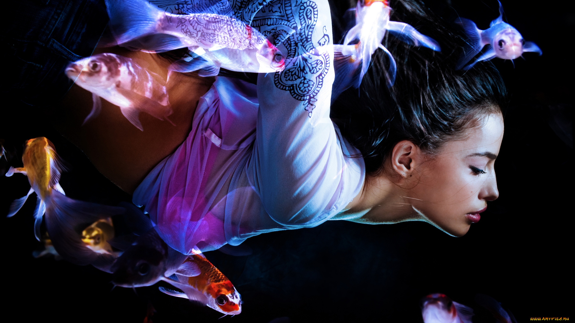 разное, компьютерный, дизайн, девушка, рыбки
