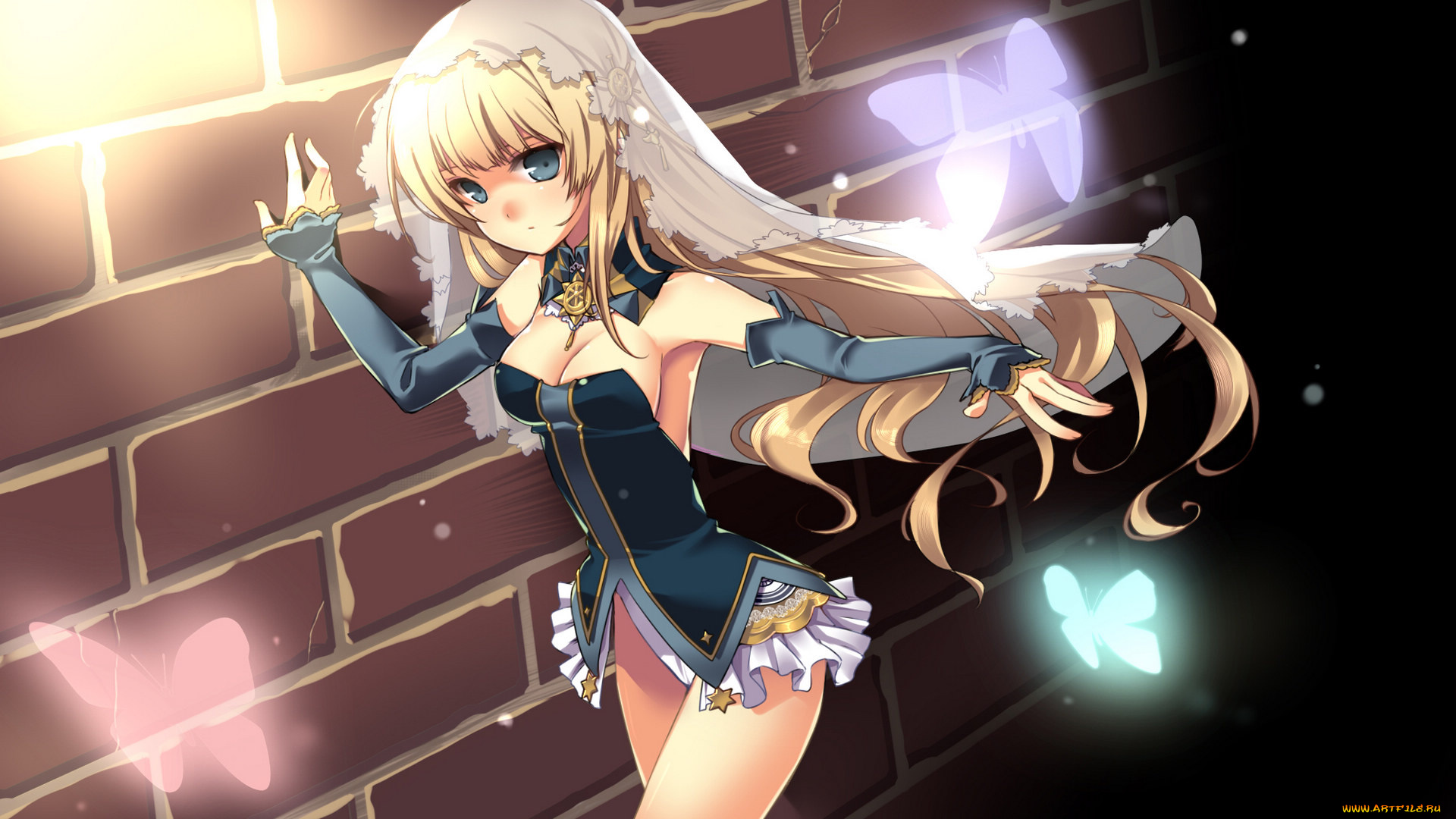 sword, girls, аниме, девушка, стена