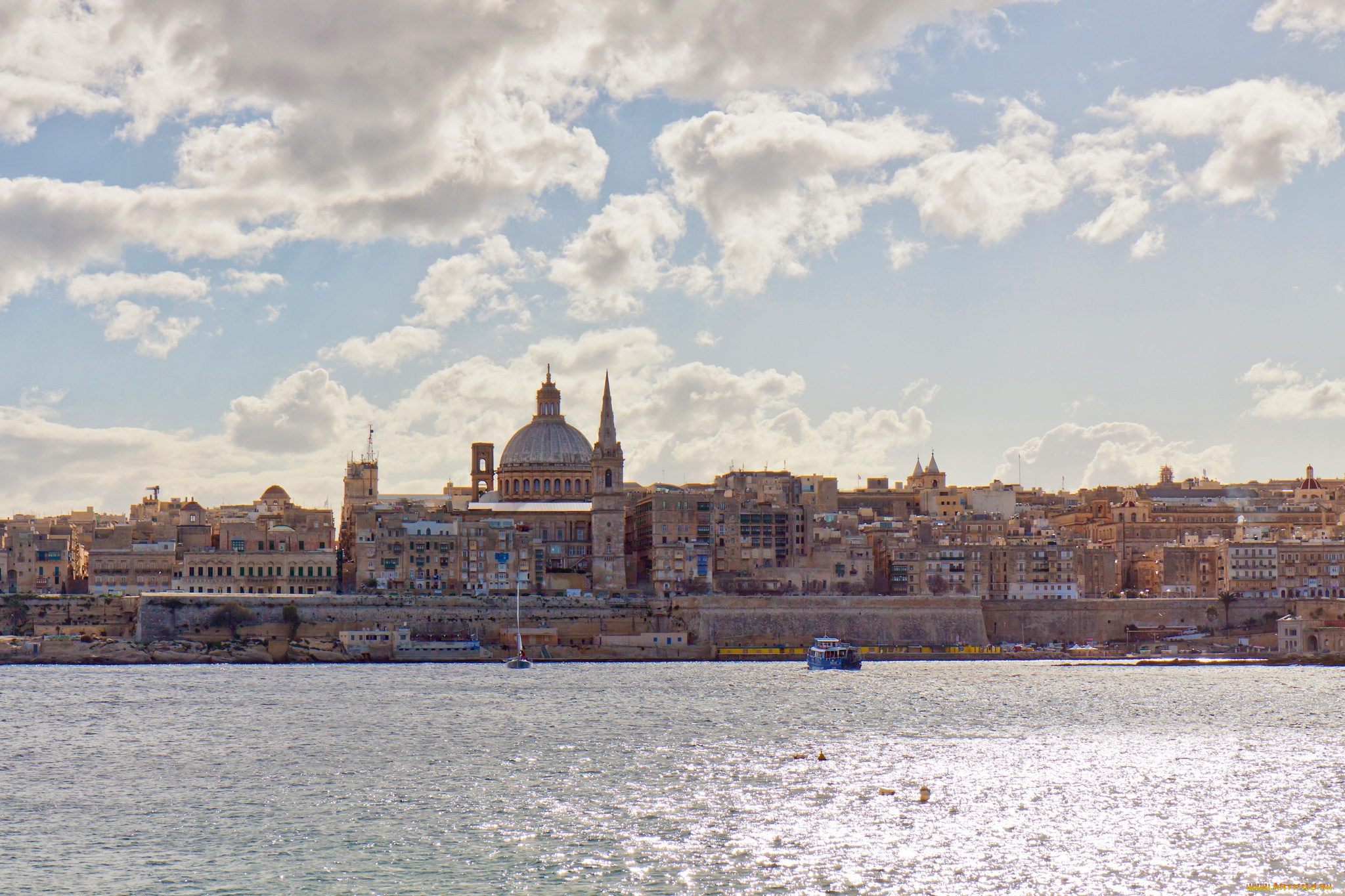 города, валетта, мальта, вода, панорама