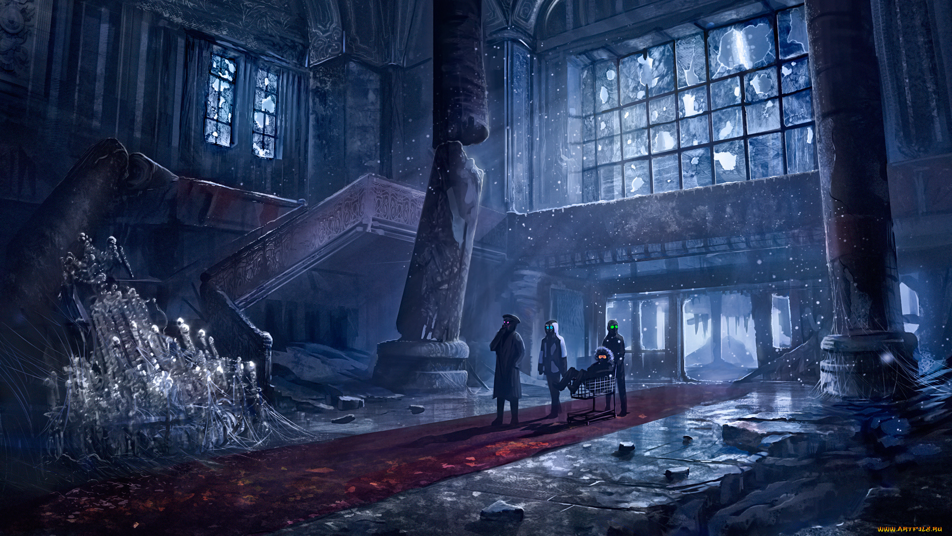 фэнтези, романтика, апокалипсиса, art, romantic, apocalyptic, колонны, отель, холл