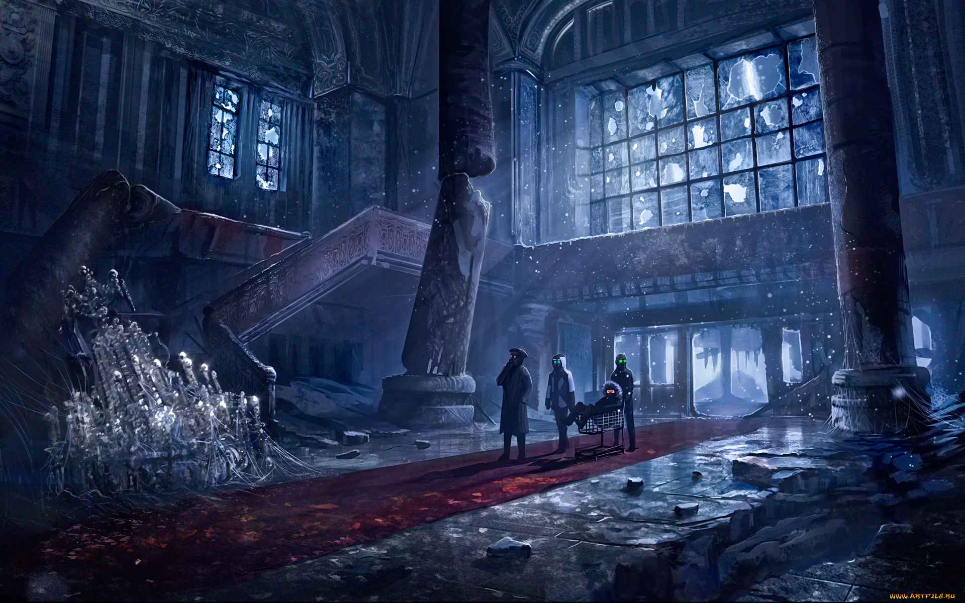 фэнтези, романтика, апокалипсиса, art, romantic, apocalyptic, колонны, отель, холл