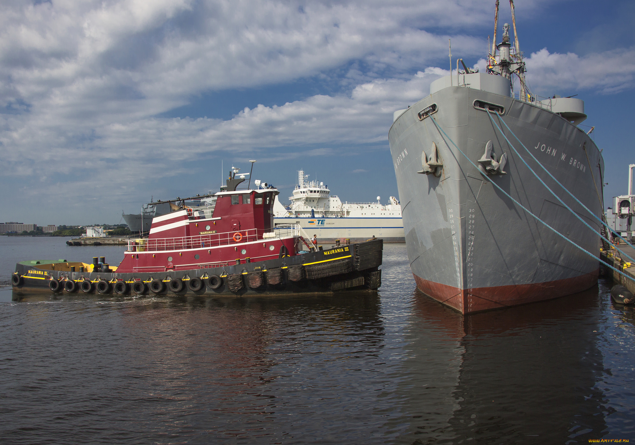 корабли, разные, вместе, буксир, теплоход