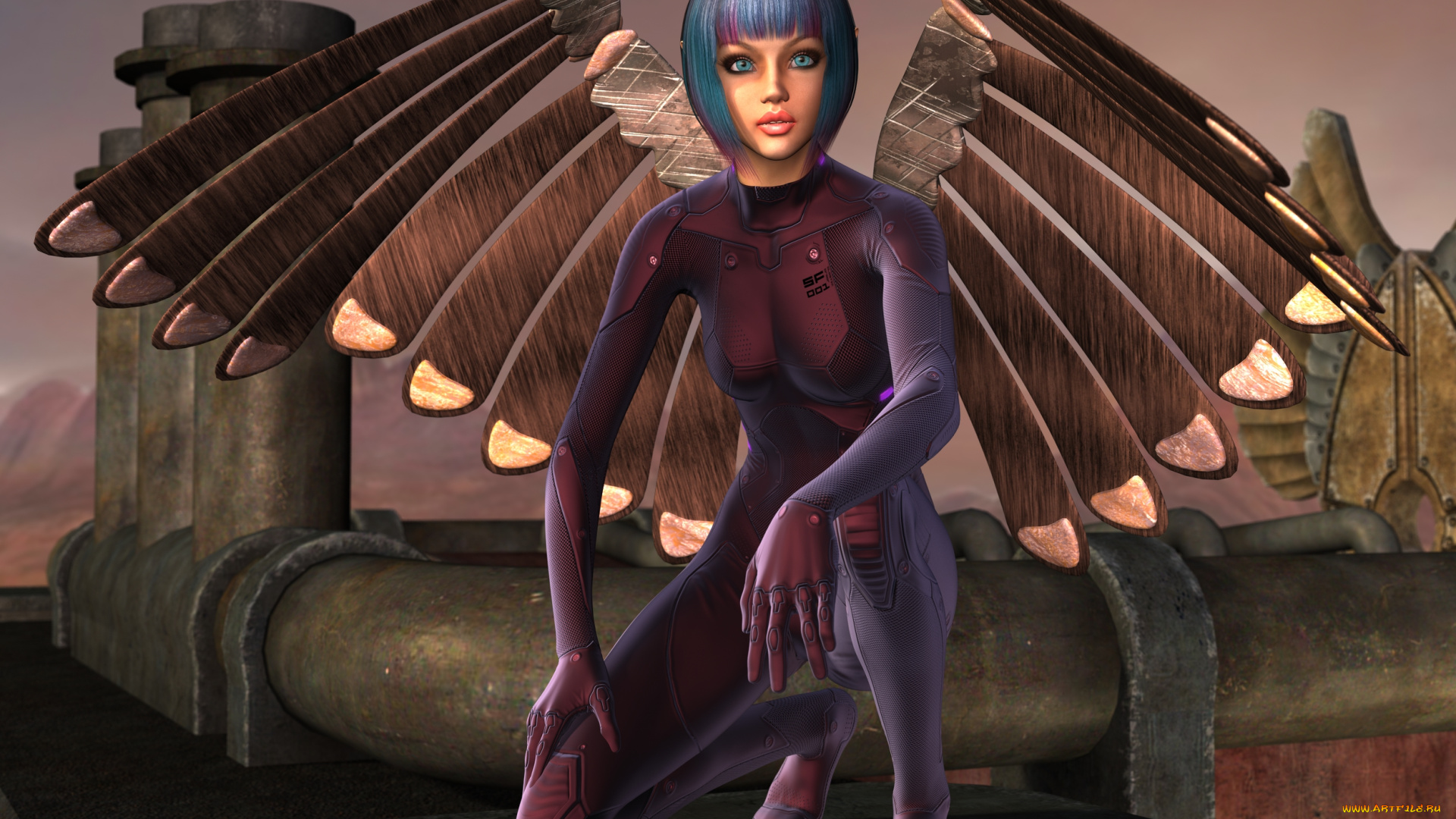 3д, графика, существа, , creatures, девушка, фон, взгляд, демон, крылья