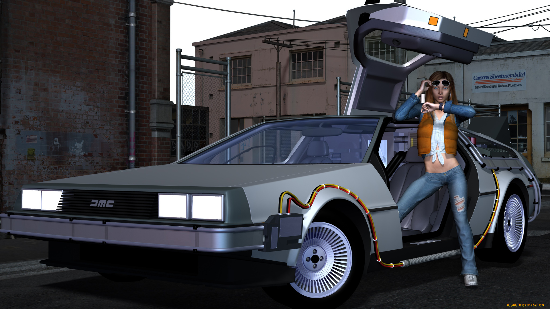 автомобили, 3d, car&girl, девушка, взгляд, фон, автомобиль
