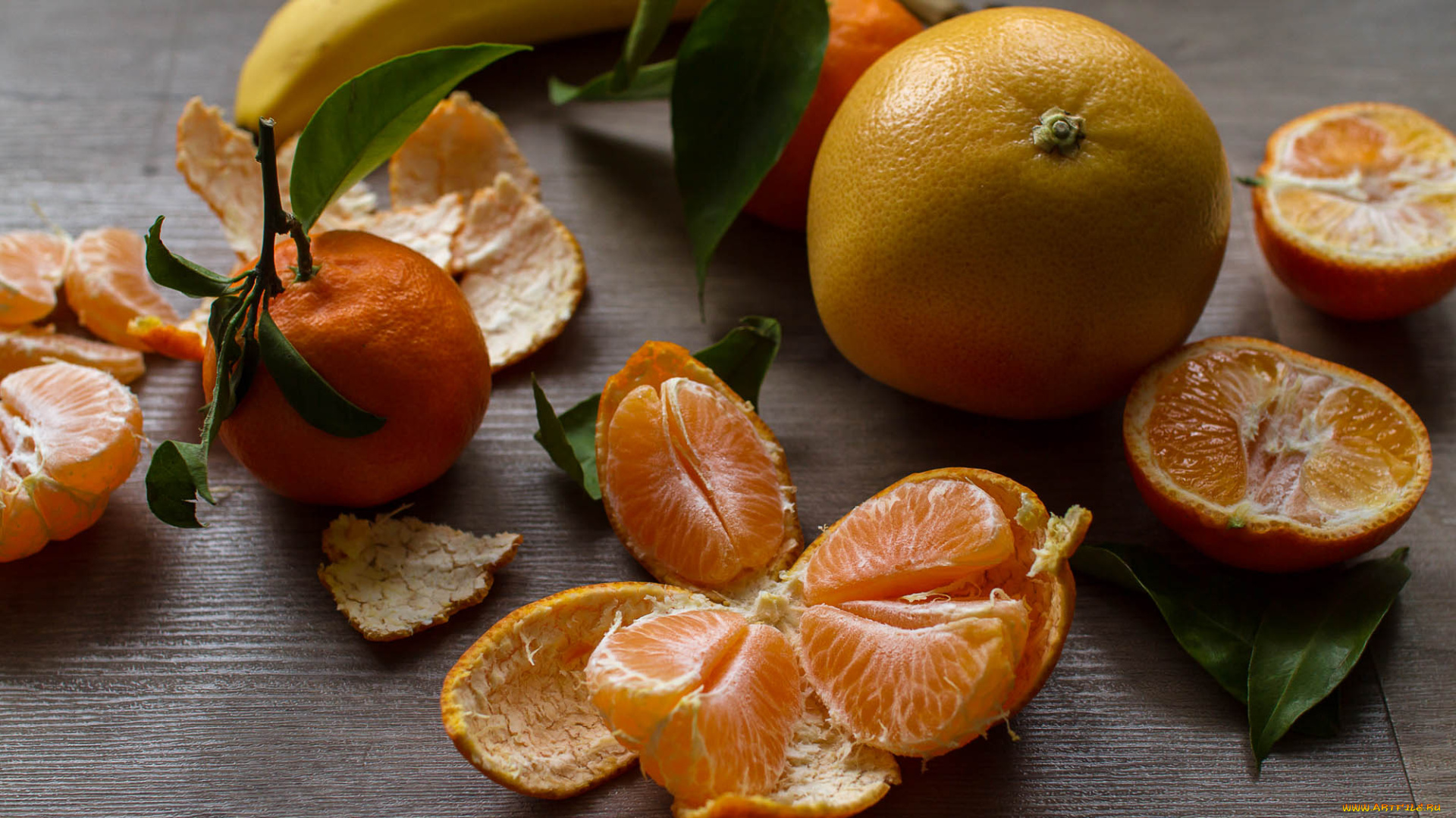еда, цитрусы, банан