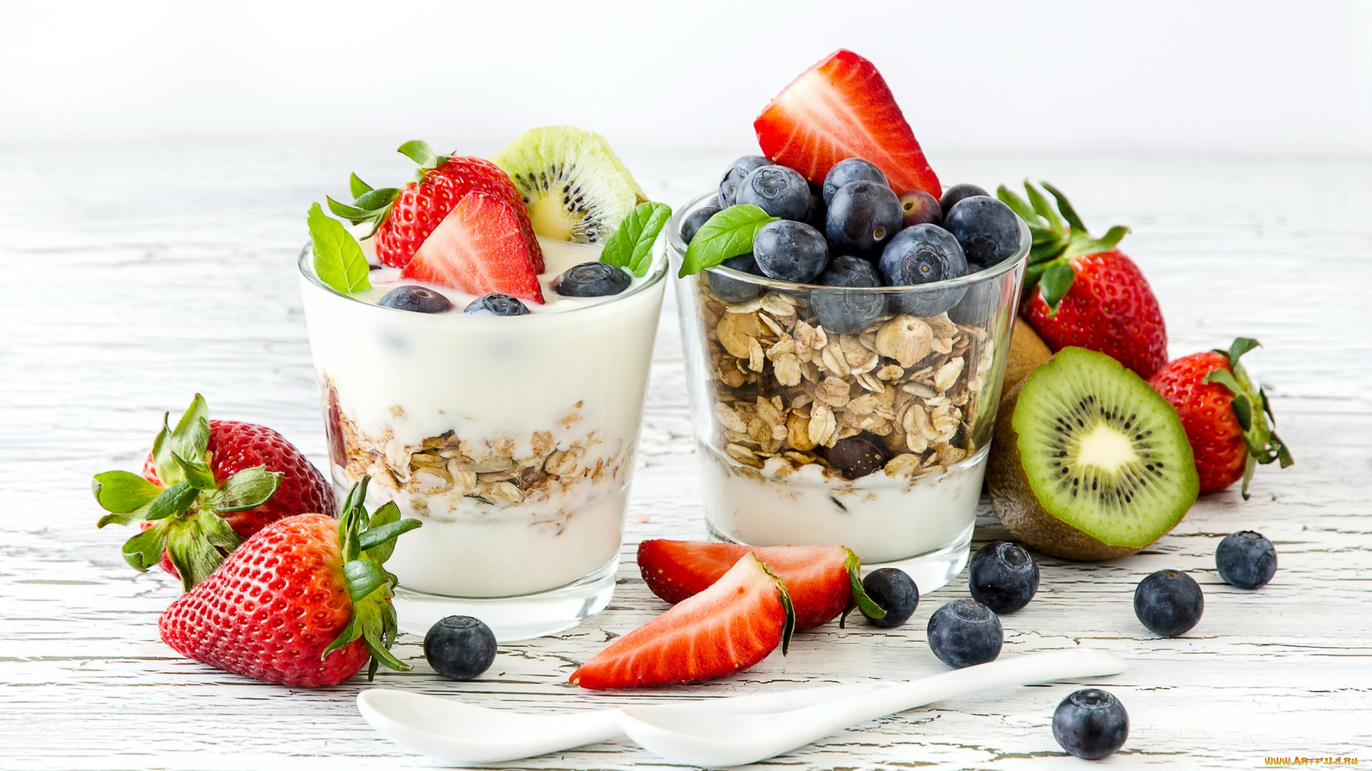 еда, мороженое, , десерты, киви, десерт, овсяные, хлопья, berries, fresh, ягоды, черника, клубника