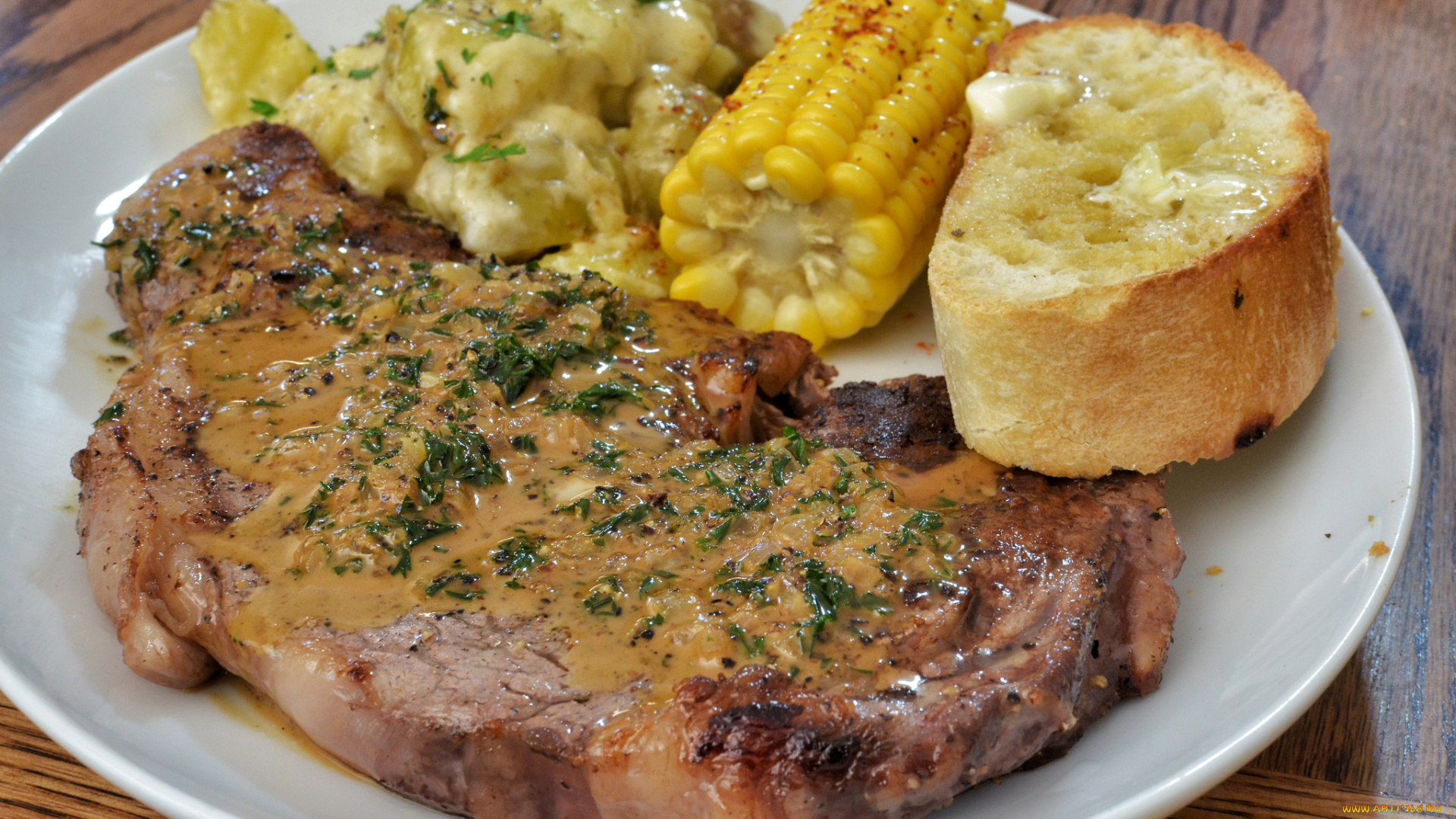 еда, мясные, блюда, кукуруза, стейк