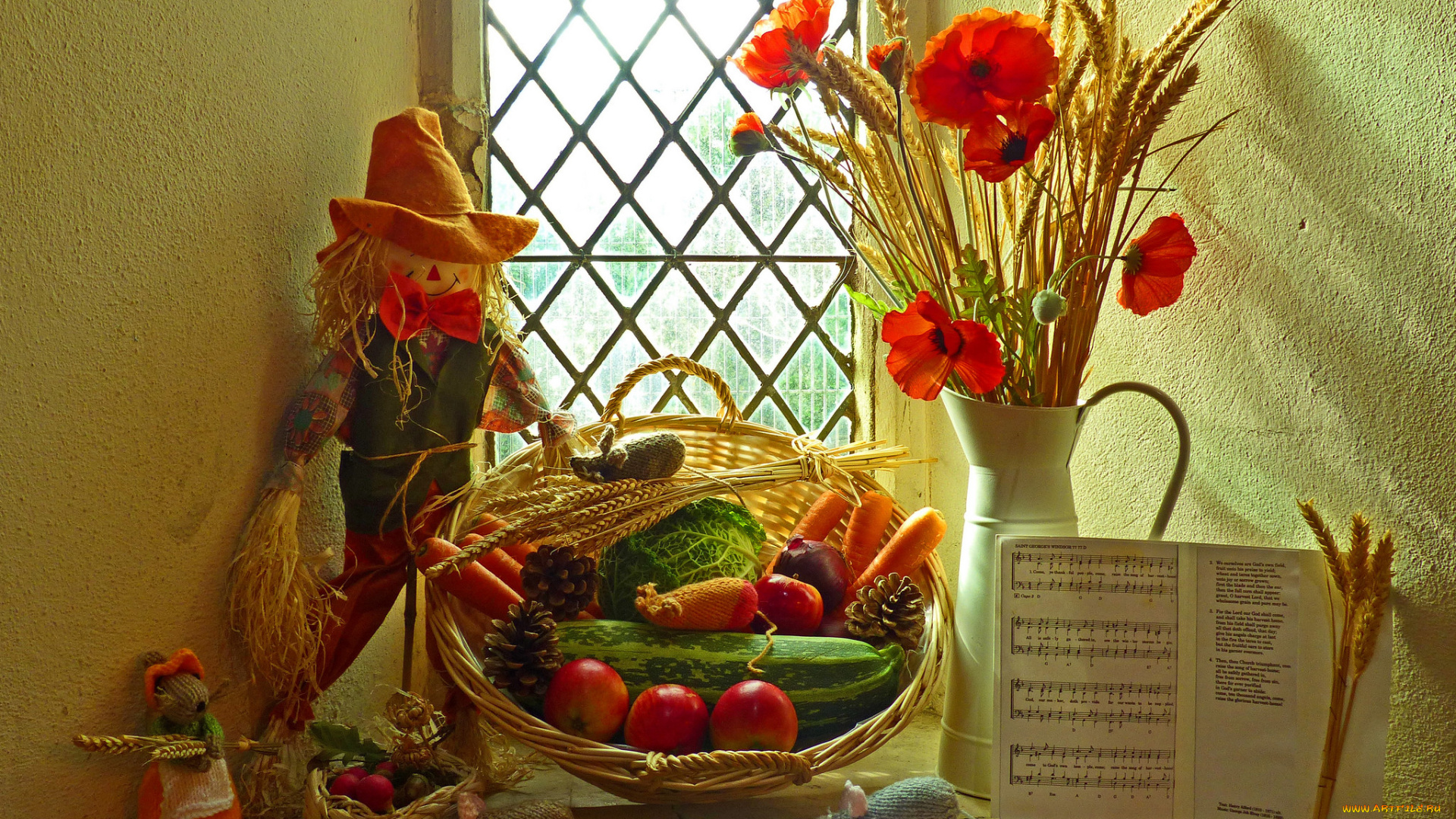 еда, натюрморт, цветы, колосья, овощи, фрукты