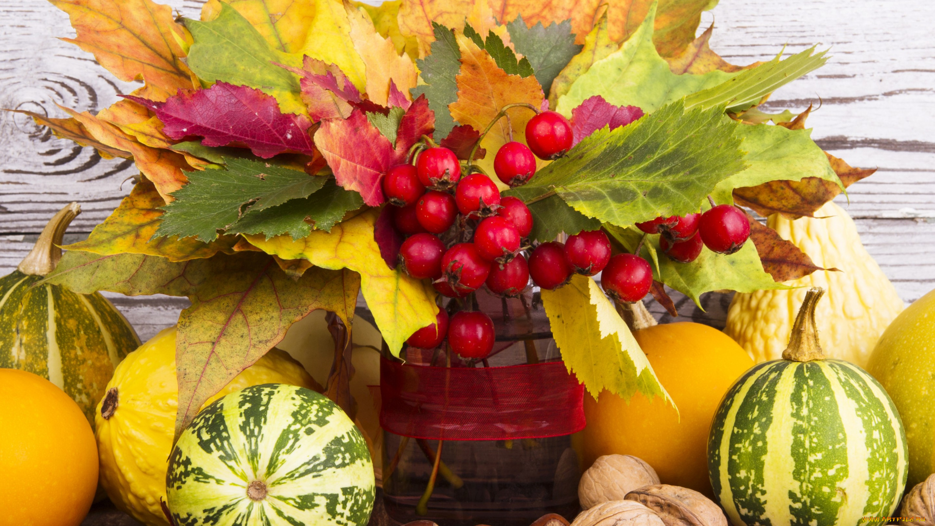 еда, натюрморт, pumpkin, орехи, урожай, тыква, ягоды, листья, осень, nuts, leaves, fruits, still, life, harvest, autumn
