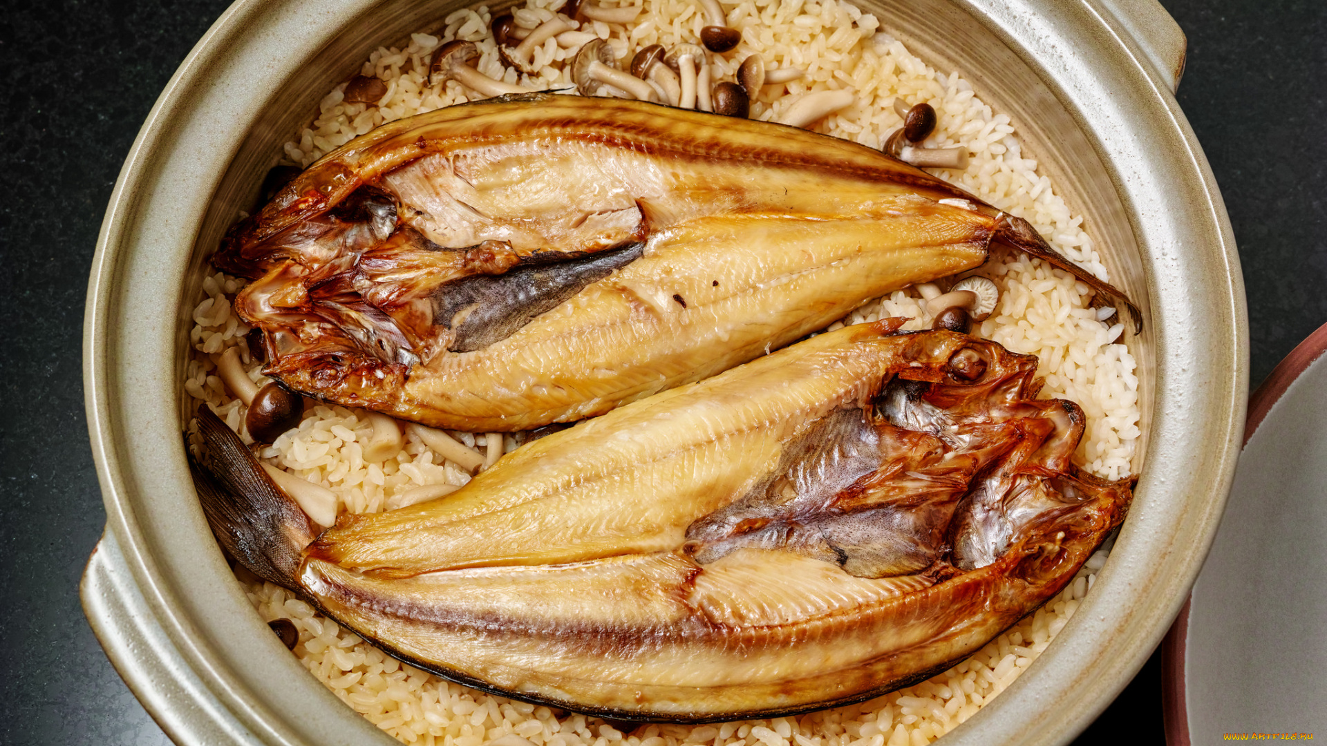 еда, рыбные, блюда, , с, морепродуктами, рыба, рис, грибы