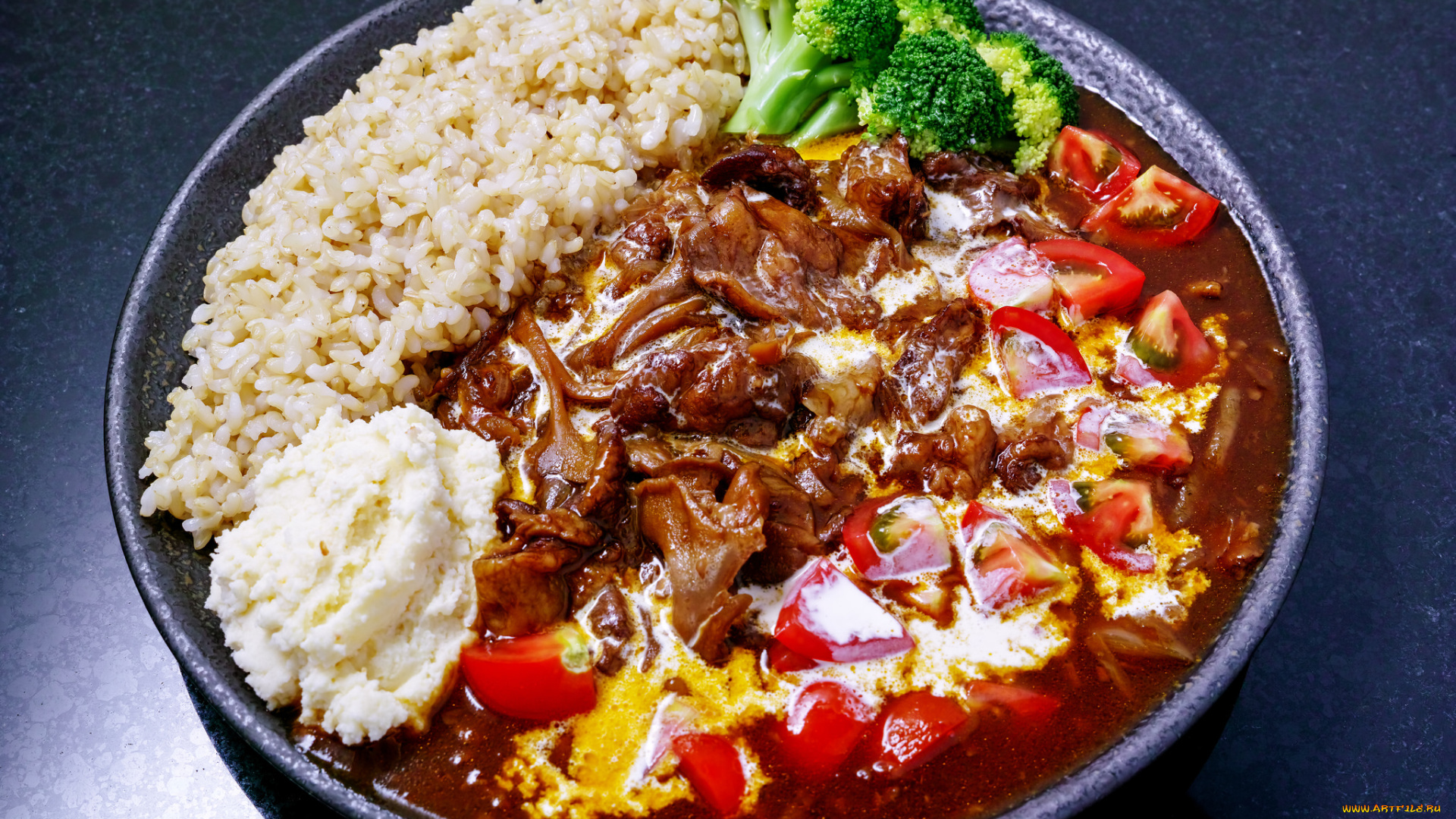 еда, вторые, блюда, зелень, овощи, рис, соус