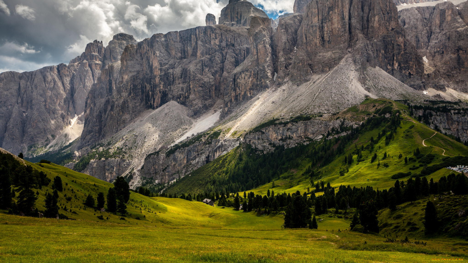 природа, горы, облака, луг