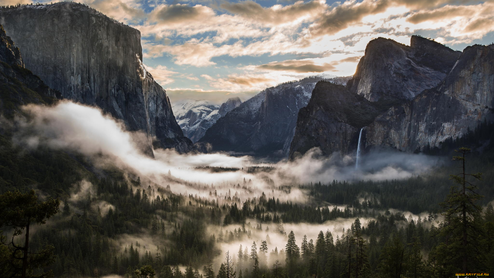 природа, горы, sierra, nevada, mountains, лес, деревья, облака, yosemite, national, park, california, национальный, парк