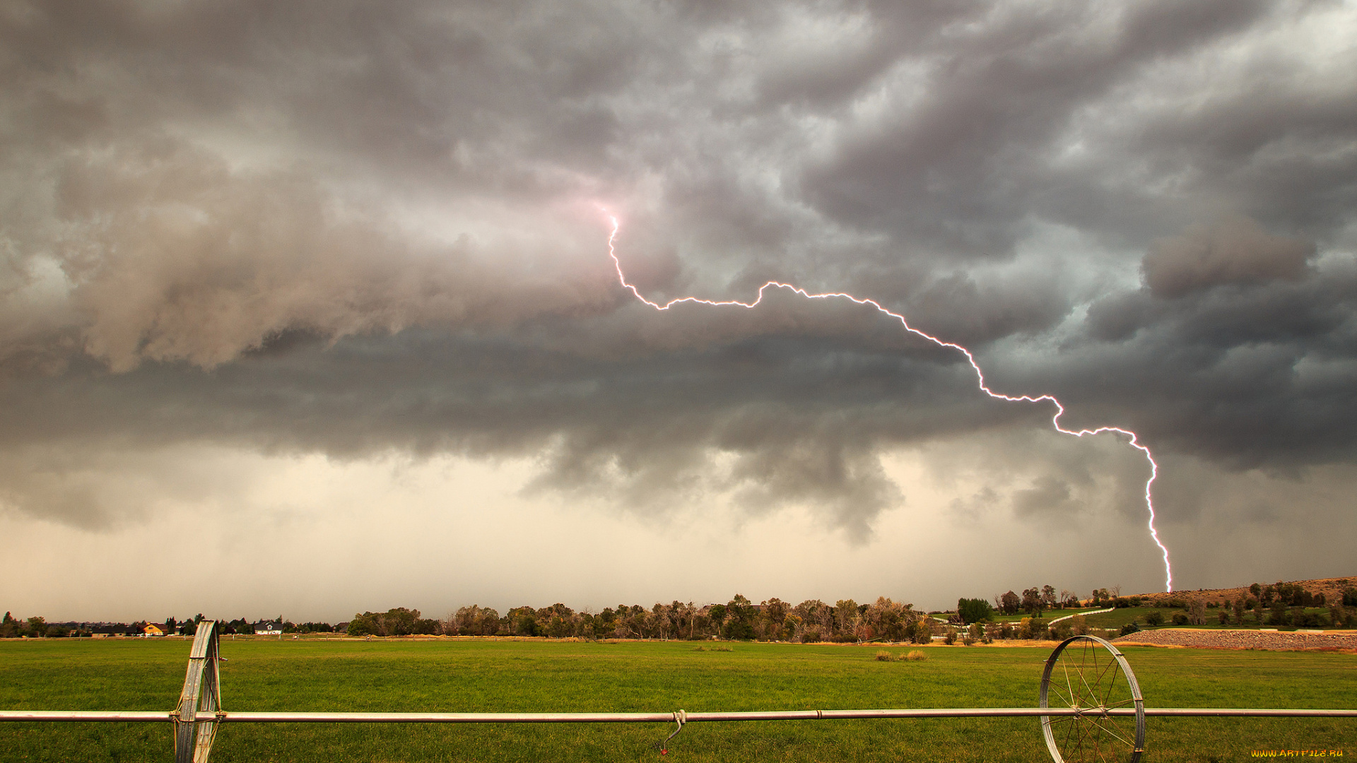 природа, молния, , гроза, тучи, поле