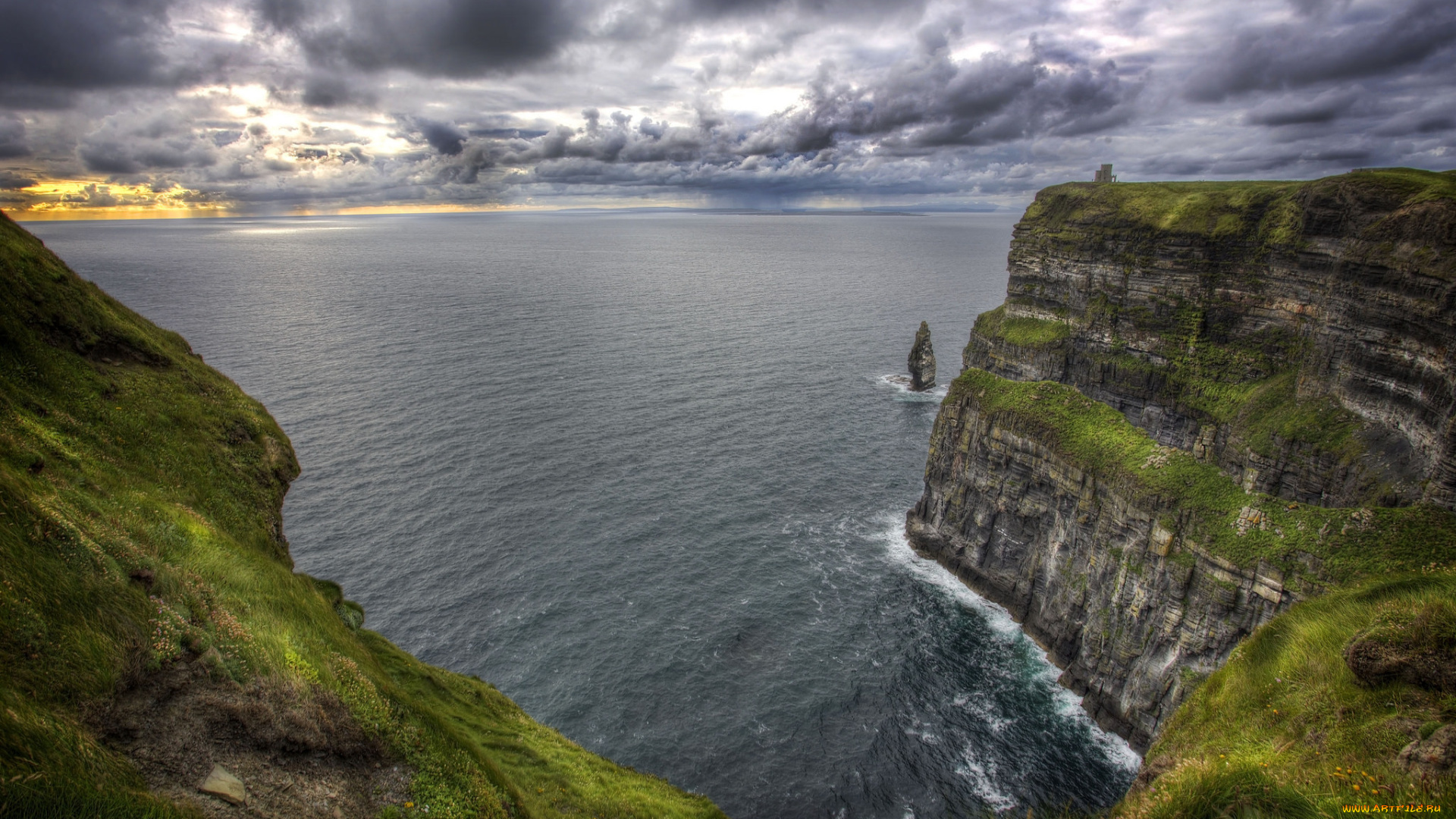 природа, побережье, тучи, бухта, океан, скалы