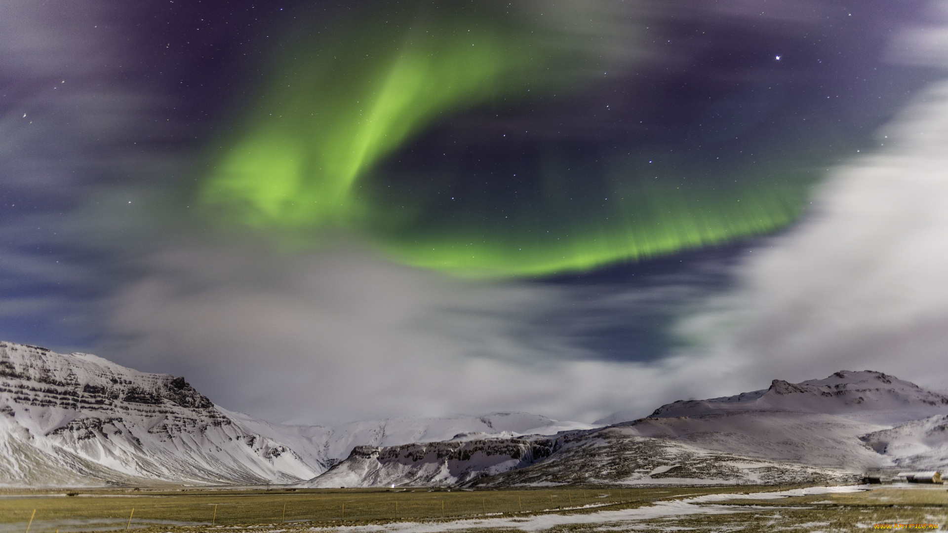 природа, северное, сияние, сполохи