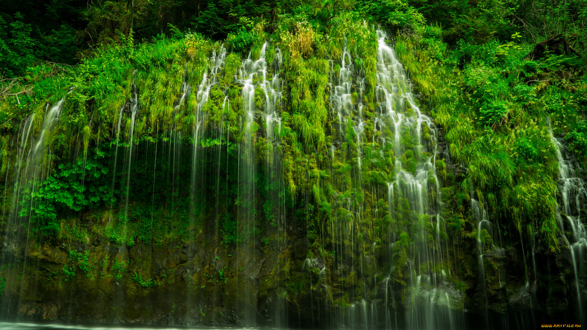природа, водопады, зелень, водопад