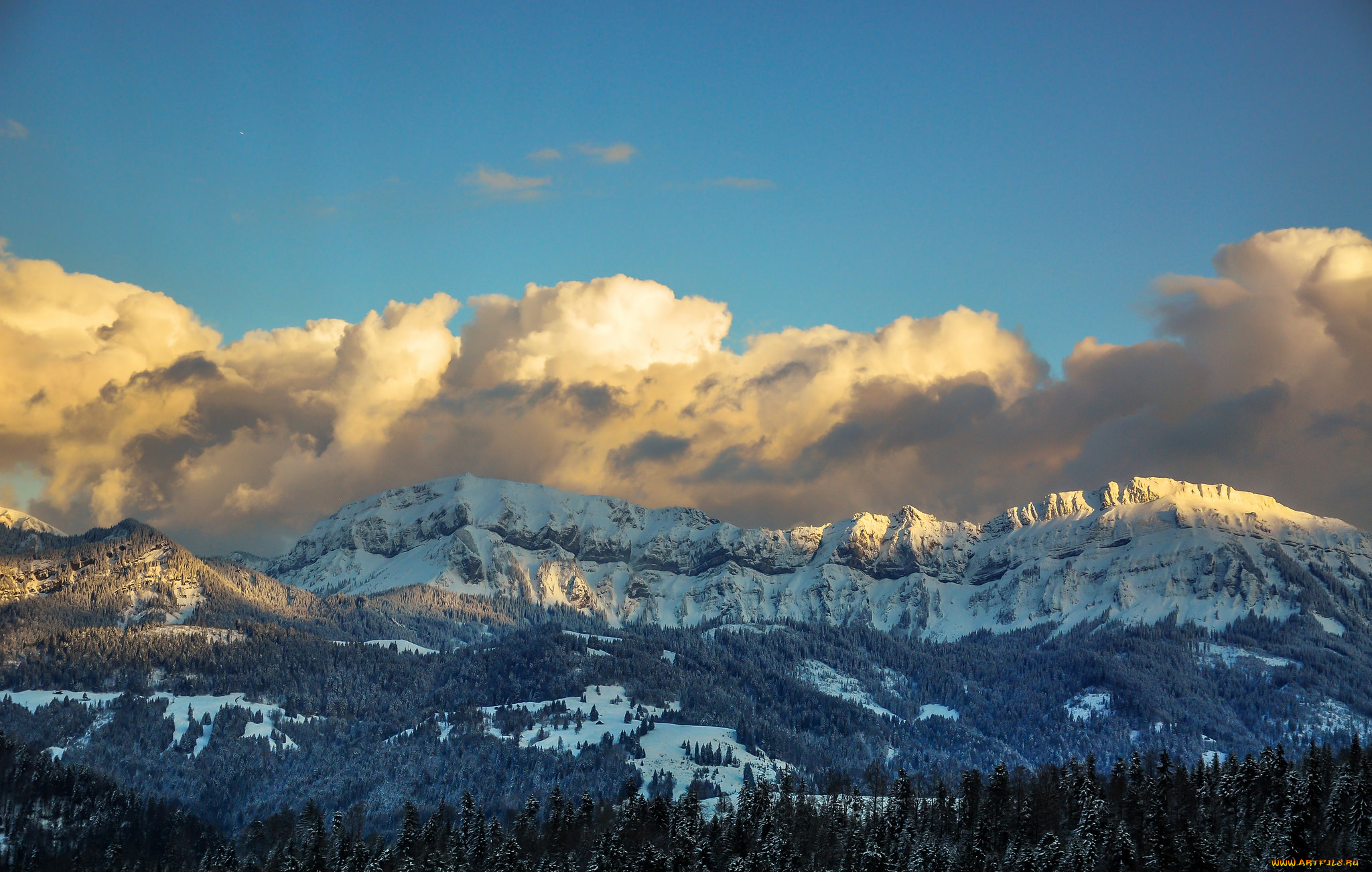 природа, горы, панорама, облака