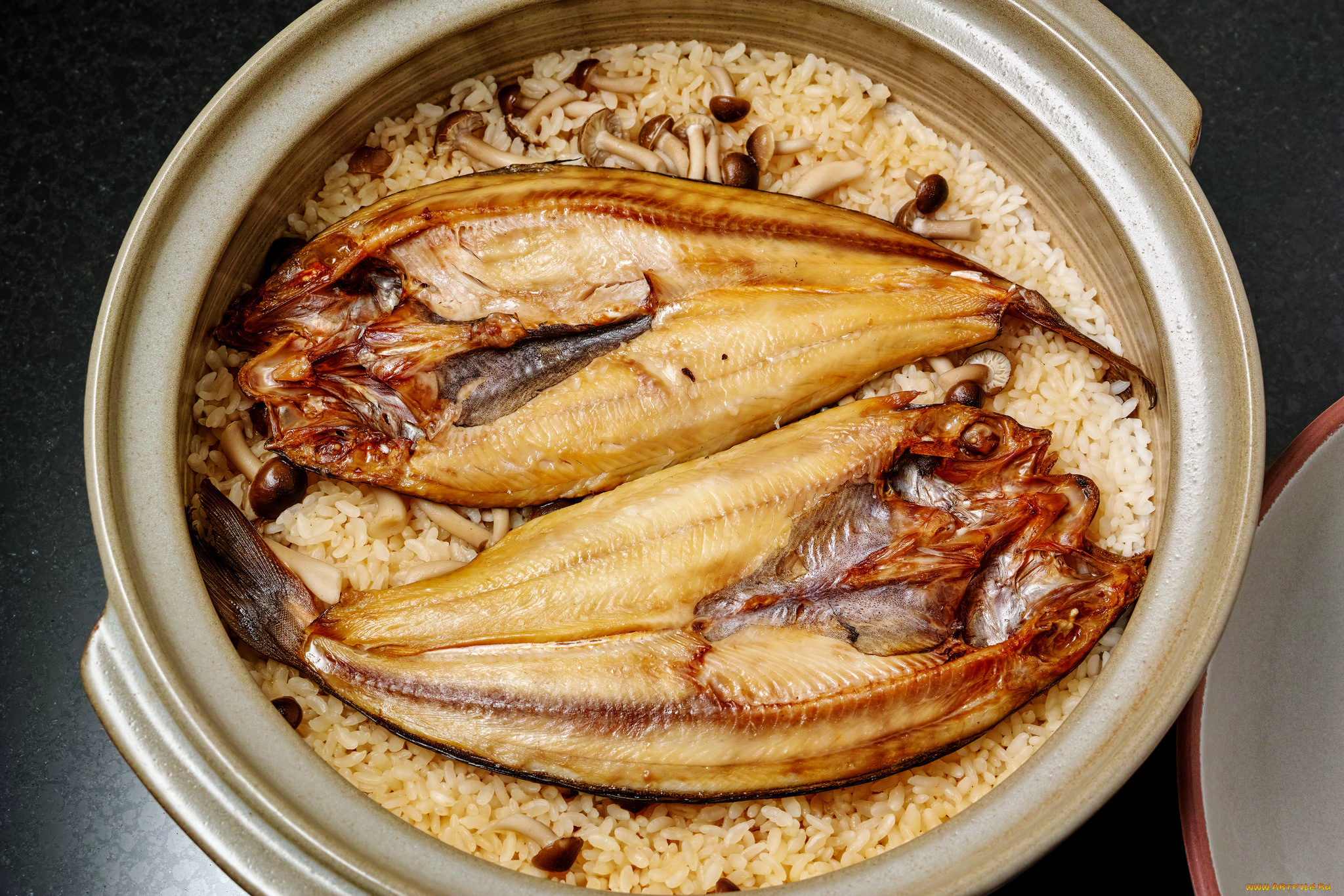 еда, рыбные, блюда, , с, морепродуктами, рыба, рис, грибы