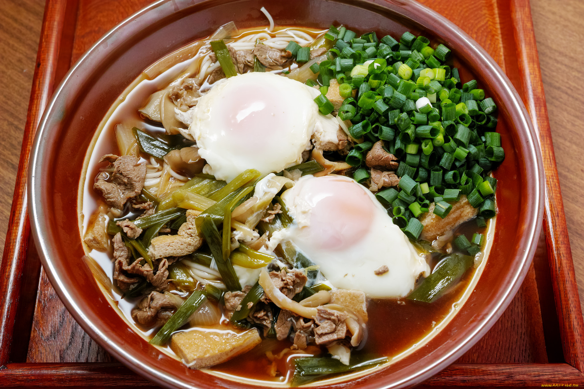 еда, вторые, блюда, яйца, мясо, зелень, лапша