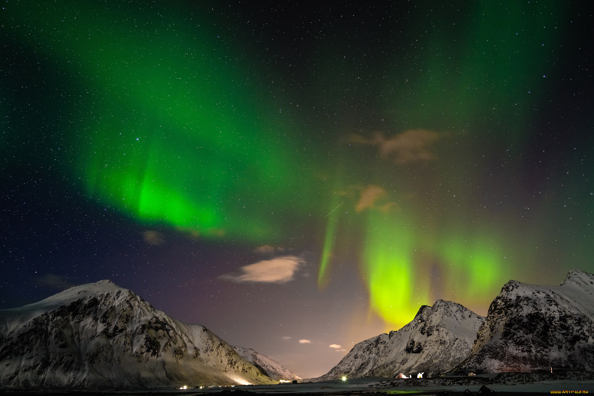 природа, северное, сияние, сполохи