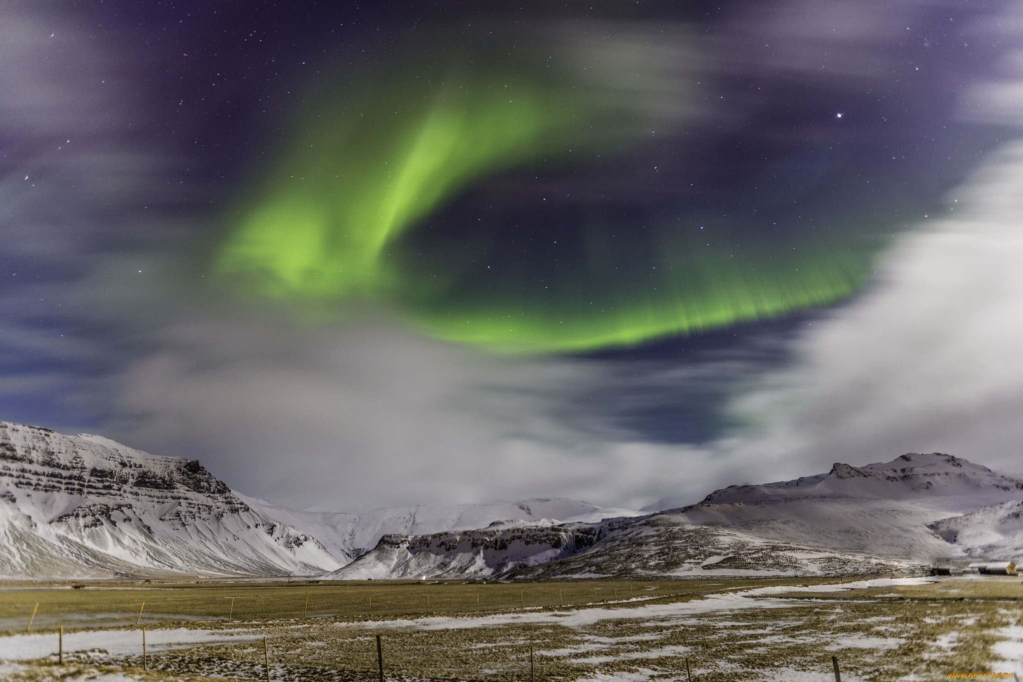 природа, северное, сияние, сполохи