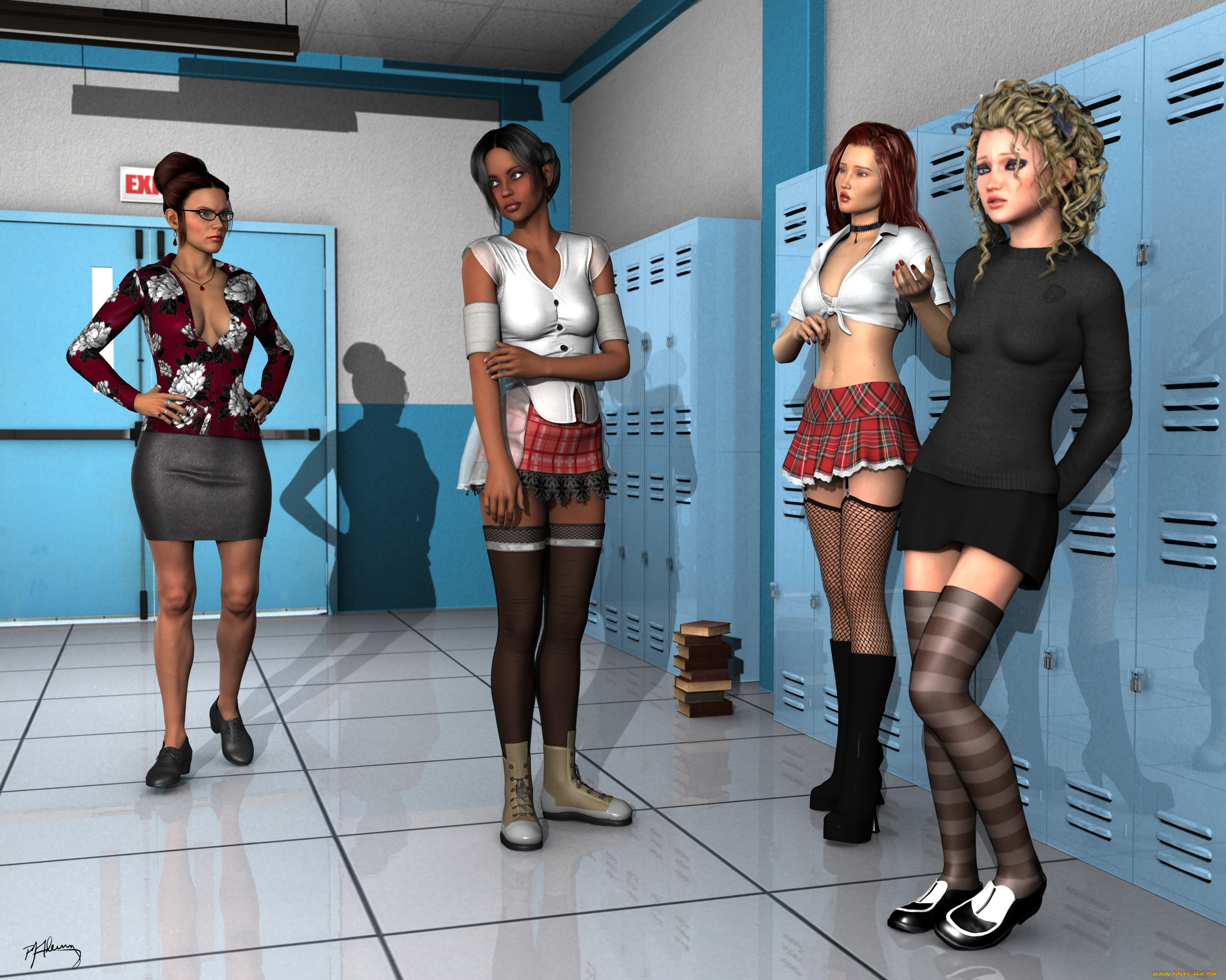 3д, графика, люди, , people, фон, взгляд, девушки, раздевалка
