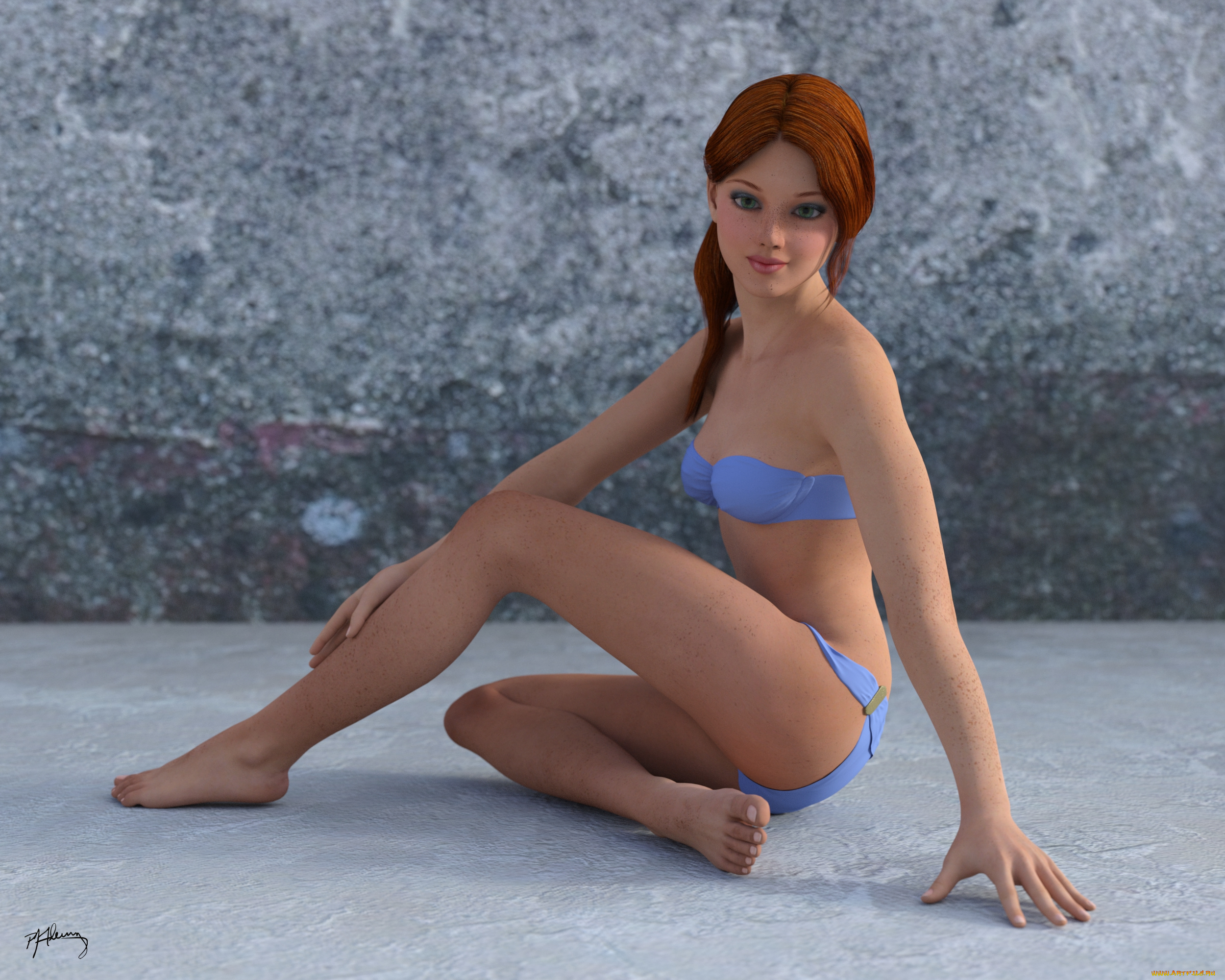 3д, графика, люди, , people, взгляд, девушка, фон, рыжая