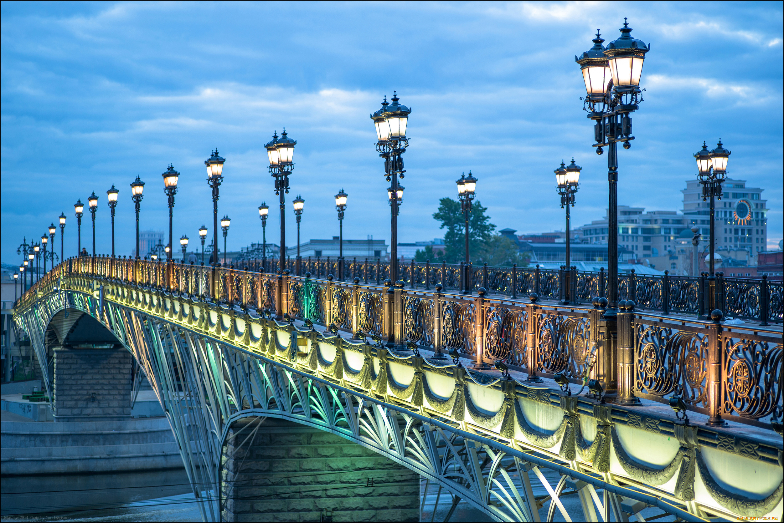города, -, мосты, россия, река, мост, фонари, огни, вечер, патриарший, москва