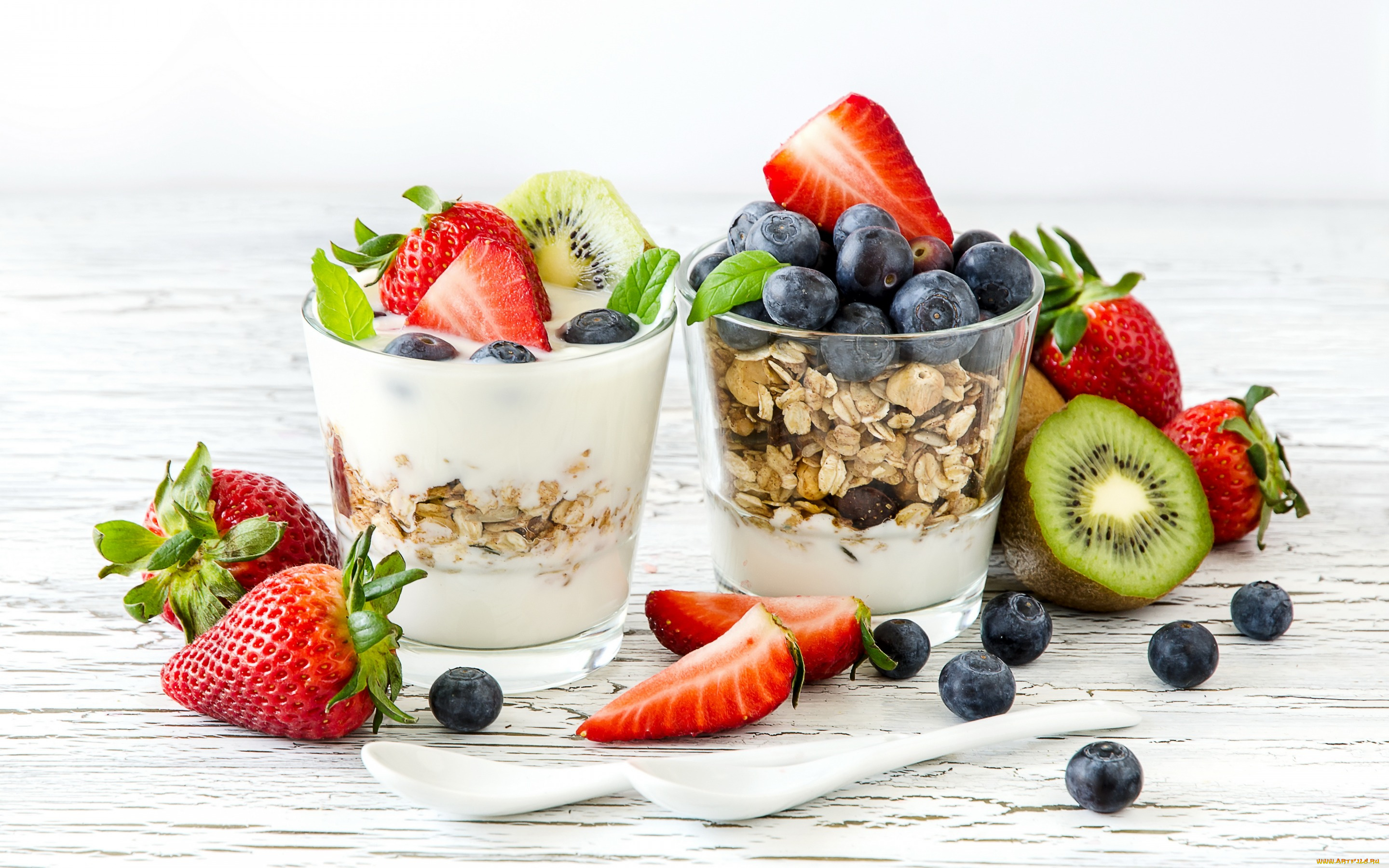 еда, мороженое, , десерты, киви, десерт, овсяные, хлопья, berries, fresh, ягоды, черника, клубника