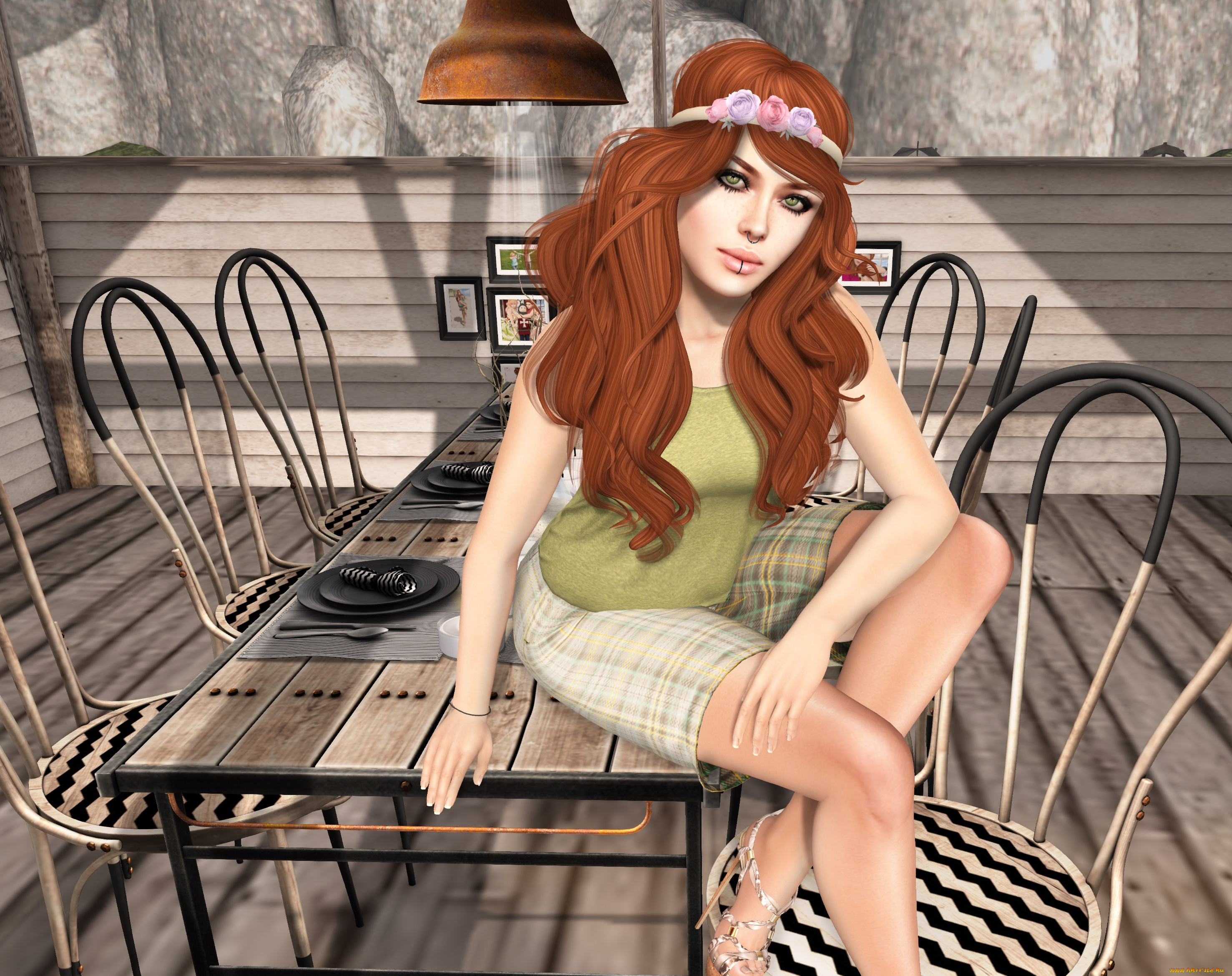 3д, графика, люди, , people, фон, взгляд, девушка, рыжая, интерьер