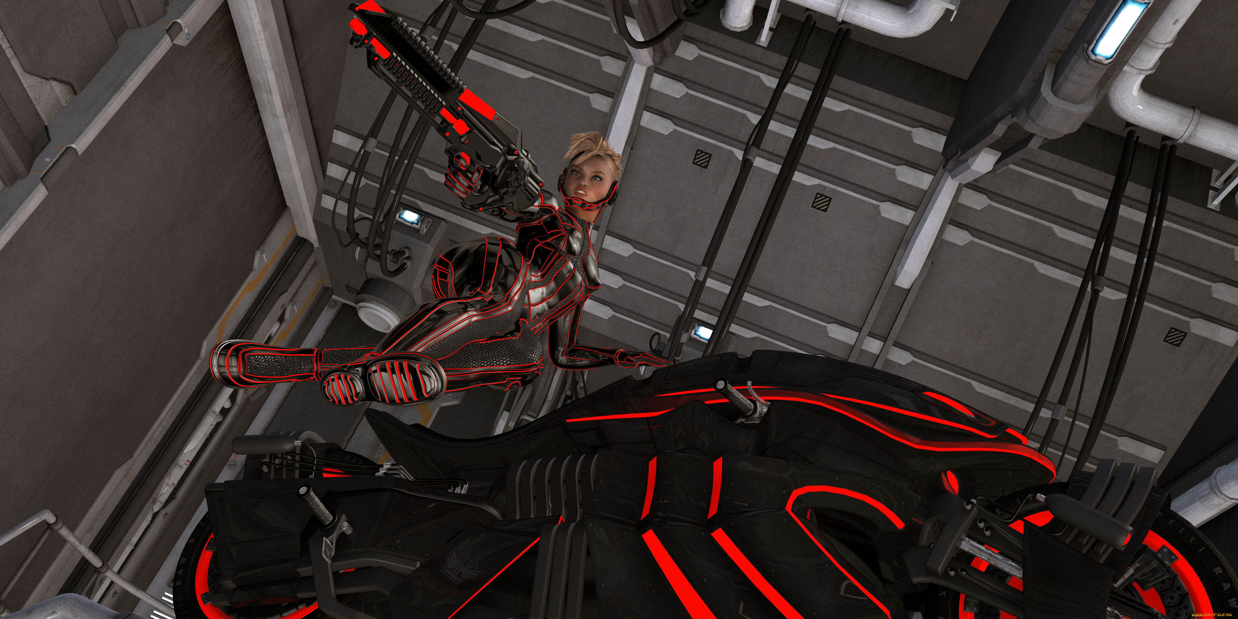 3д, графика, фантазия, , fantasy, взгляд, девушка, оружие, фон