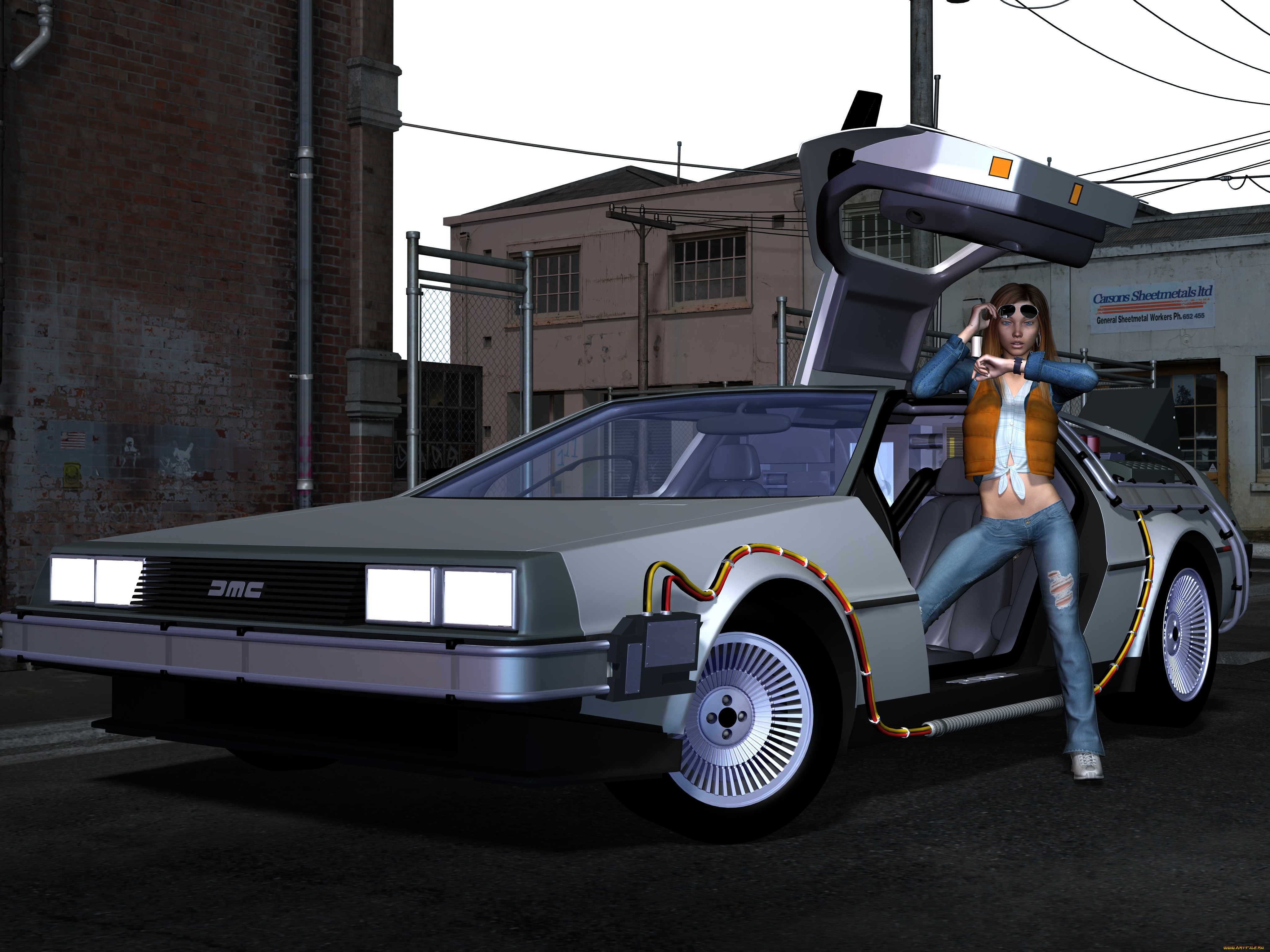 автомобили, 3d, car&girl, девушка, взгляд, фон, автомобиль