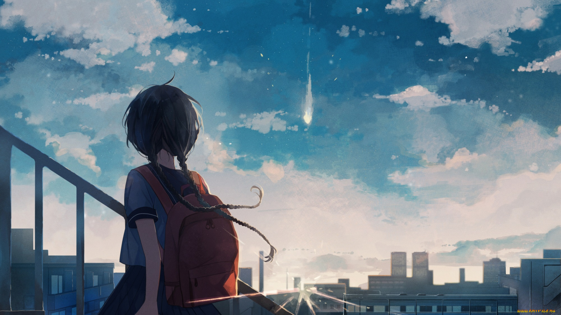 аниме, город, , улицы, , здания, девушка