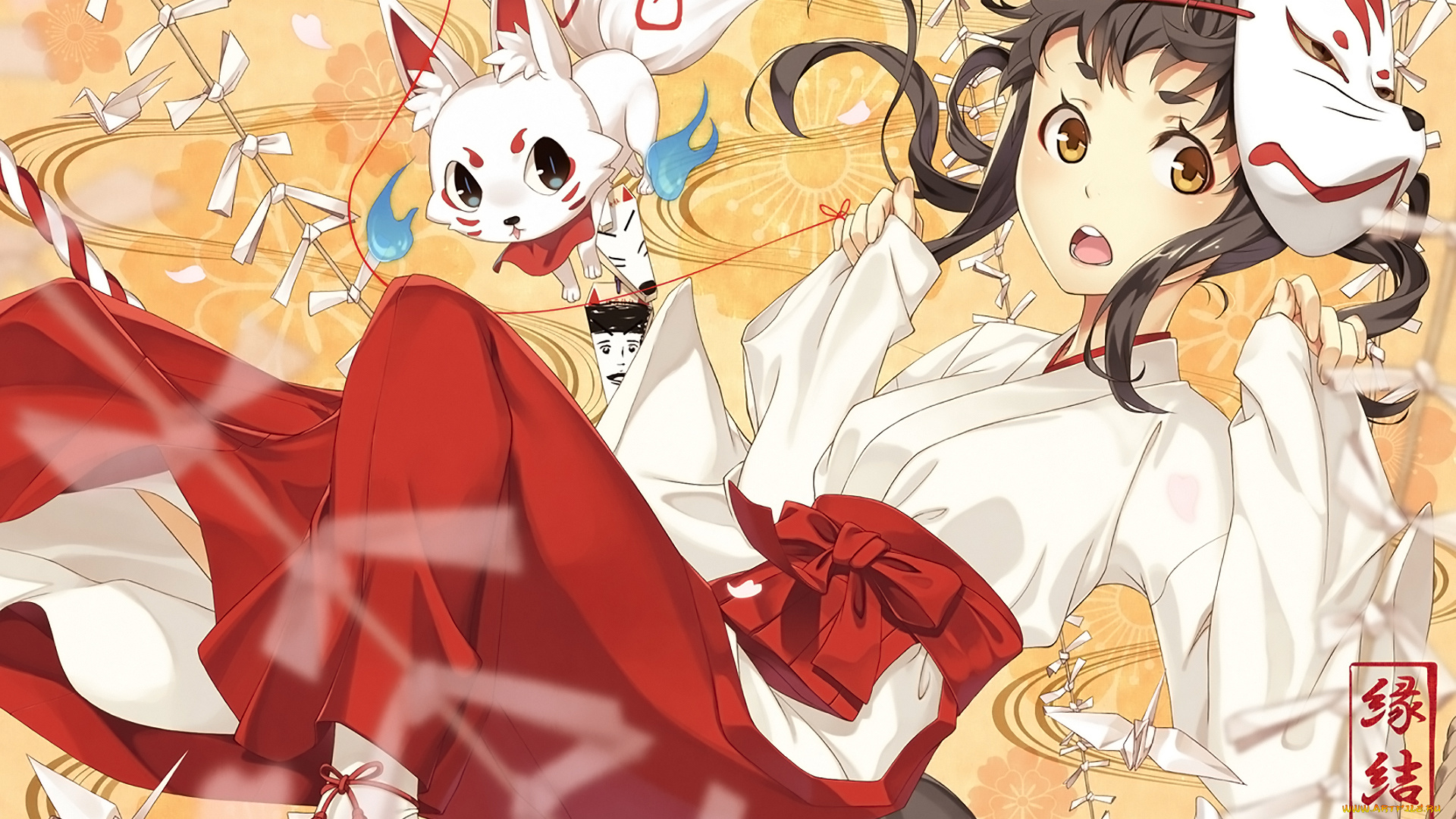 аниме, животные, , существа, взгляд, девушка, фон