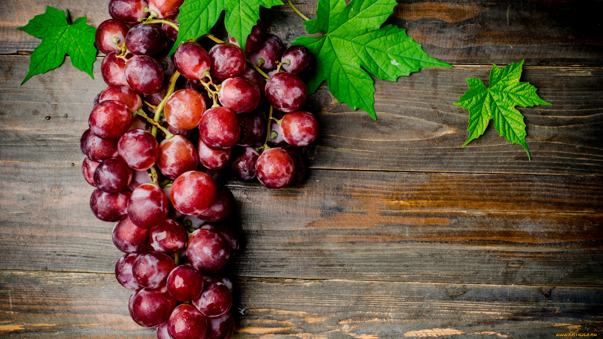 еда, виноград, ягоды, доски, красный, листья