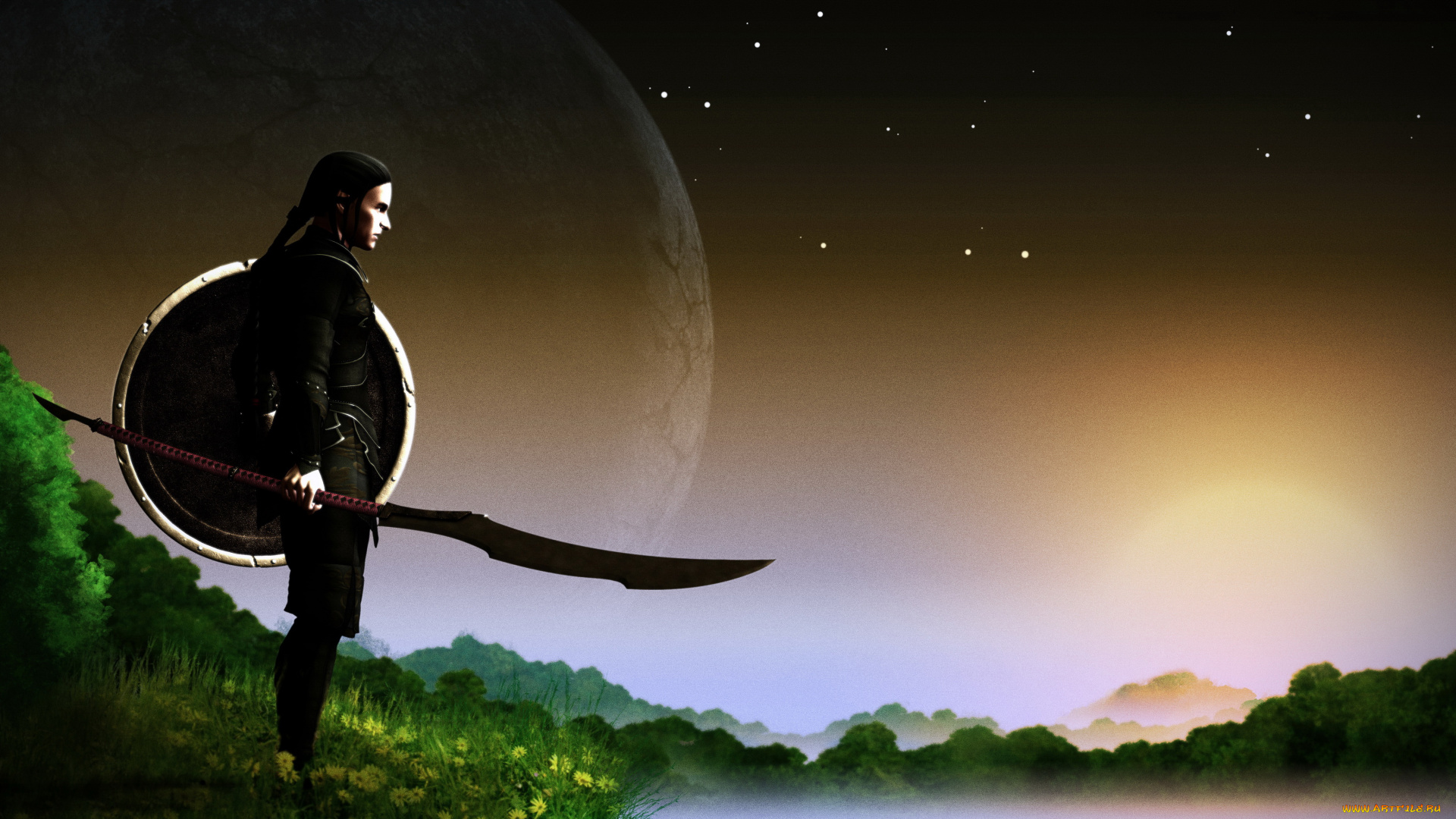 фэнтези, люди, щит, копье, мужчина, фон