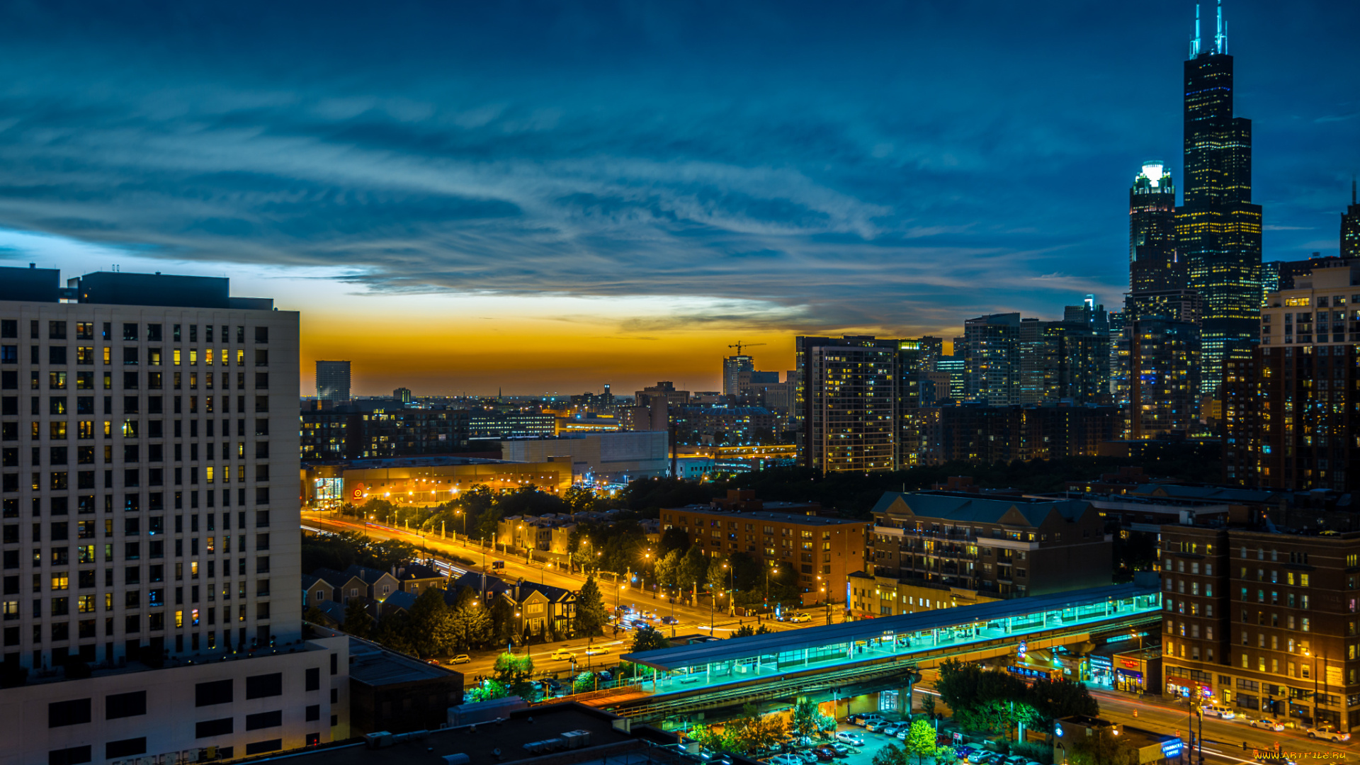 города, Чикаго, , сша, небоскребы, skyline, вечер, usa, chicago, nightscape, Чикаго