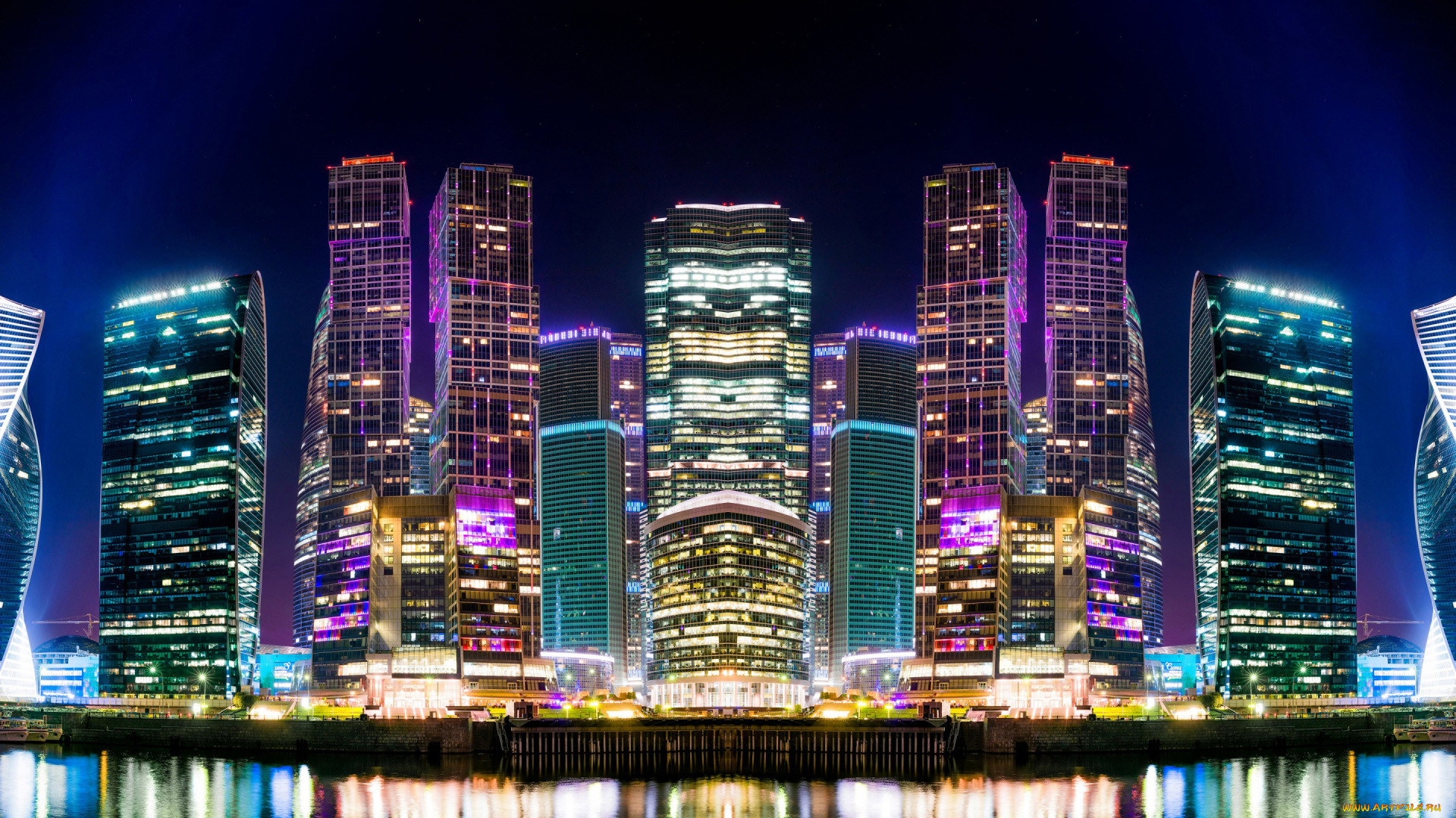 города, москва, , россия, ночь, огни, столица, дома, небоскребы, река, москва