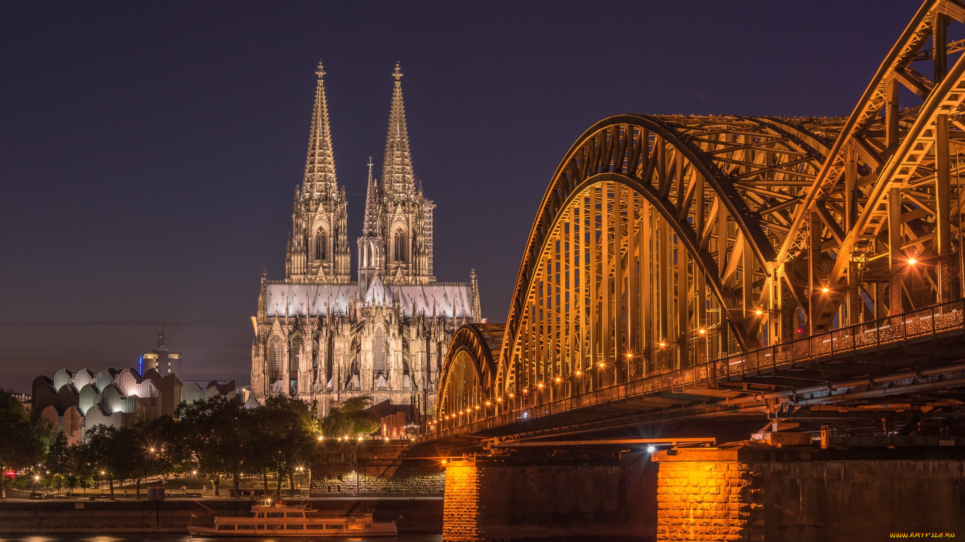 k&, 246, lner, dom, города, кельн, , германия, ночь, мост, река
